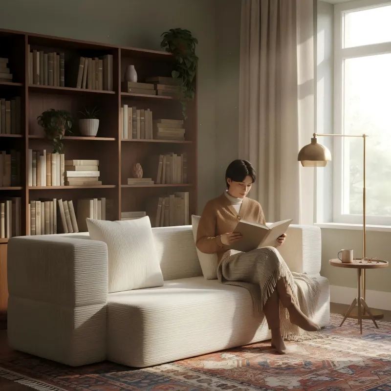Cream-style straight-row foldable dual-purpose sofa