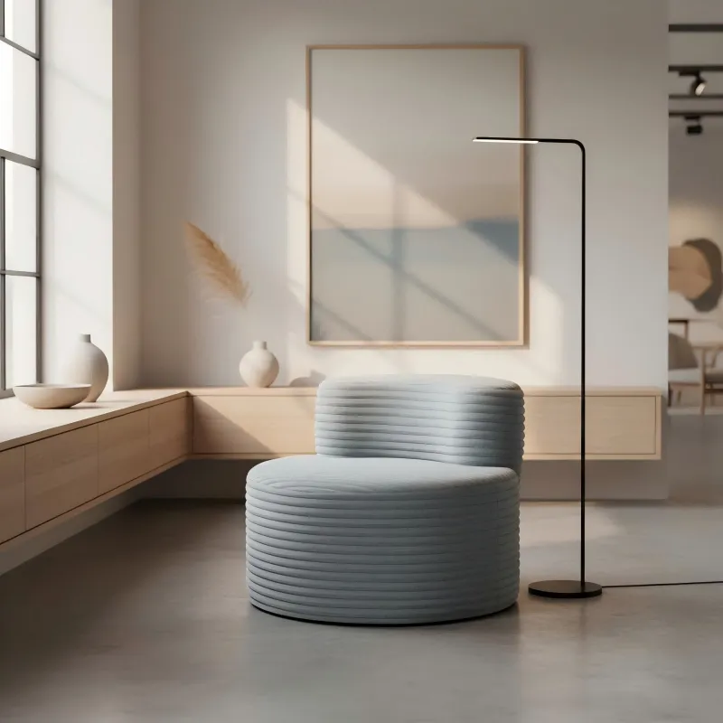 Italian simple single-person round stool rabbit fleece casual sofa