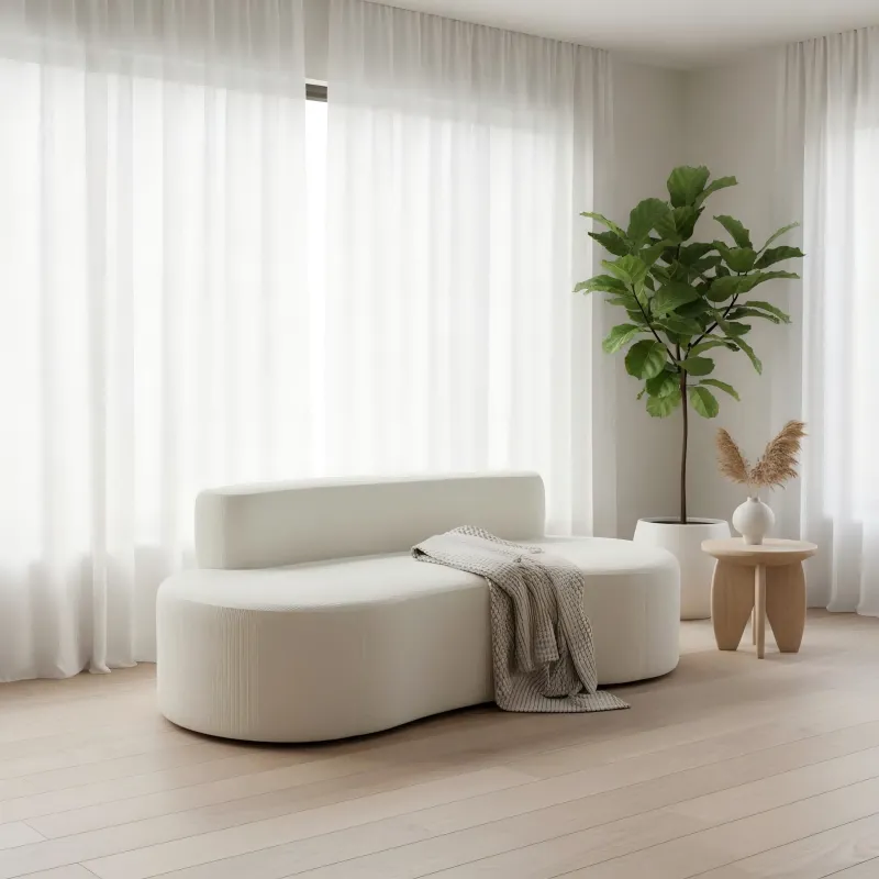 Cream Cashew Sofa - Space-Saving Straight Design