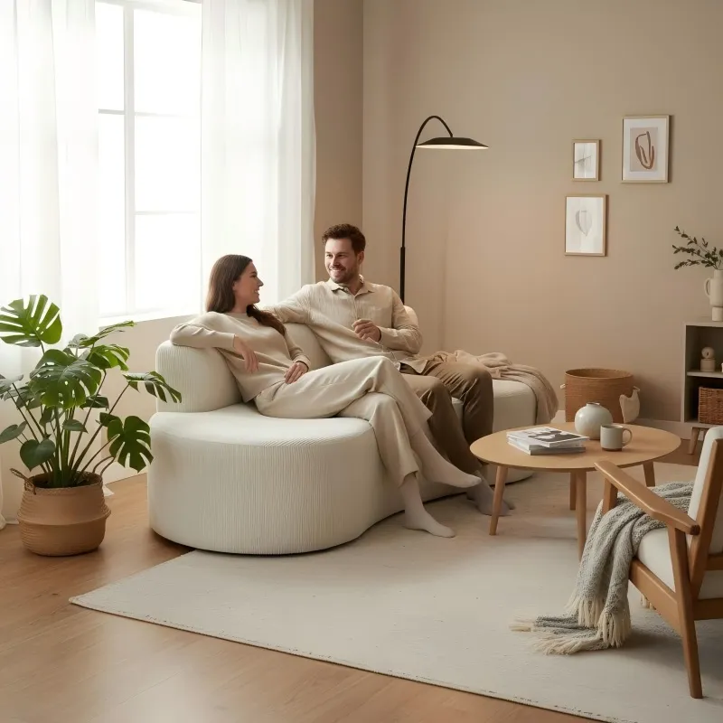 Cream Cashew Sofa - Space-Saving Straight Design