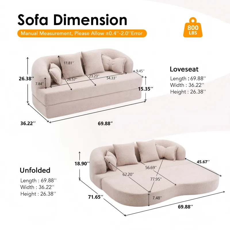 Foldable No-Spring Convertible Sofa Bed