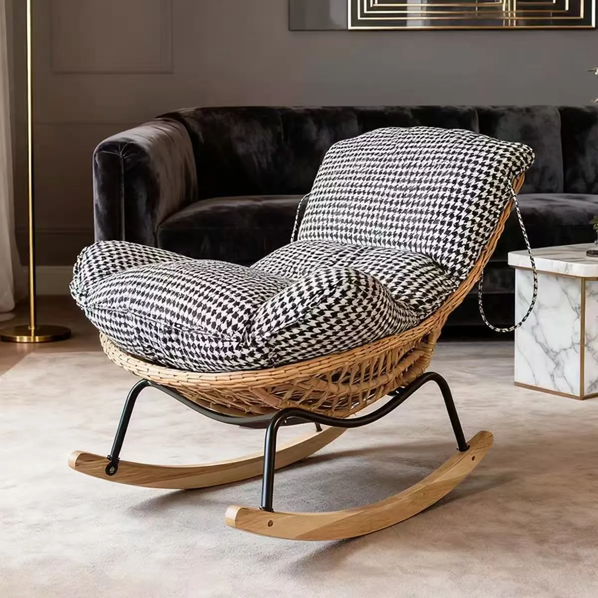 Modern Wicker Rocking Chair with Cushion – Indoor Leisure Lounge Chair for Living Room & Balcony