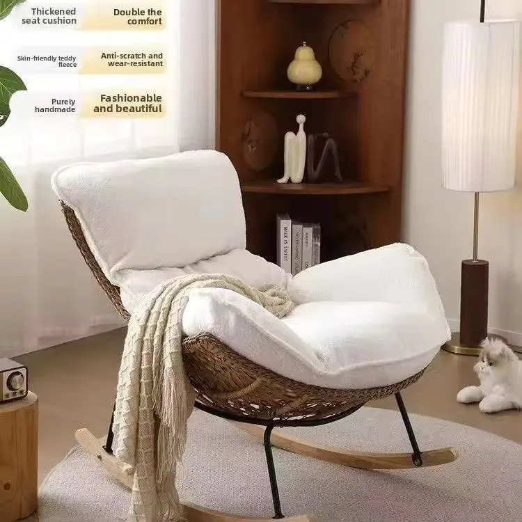 Modern Wicker Rocking Chair with Cushion – Indoor Leisure Lounge Chair for Living Room & Balcony