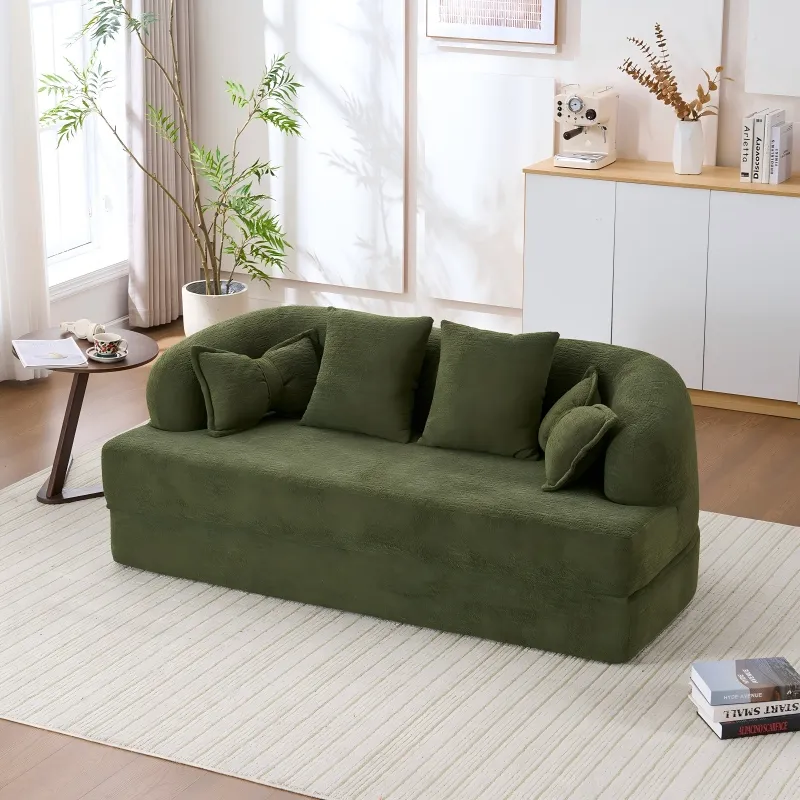 Foldable No-Spring Convertible Sofa Bed（Green)