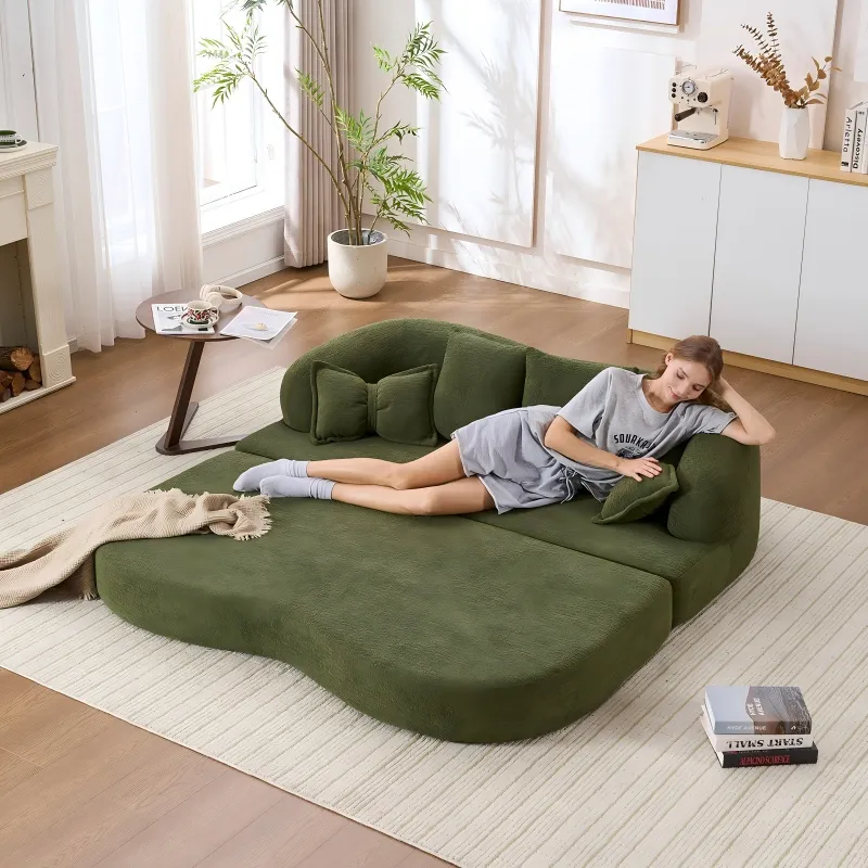 Foldable No-Spring Convertible Sofa Bed（Green)