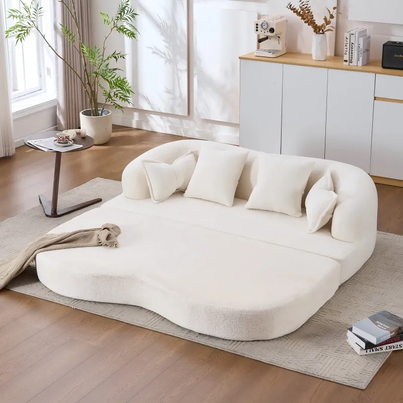 Foldable No-Spring Convertible Sofa Bed（White)