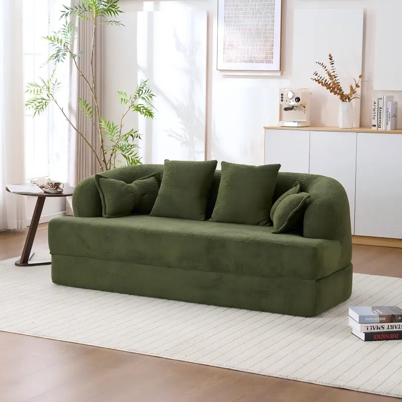 Foldable No-Spring Convertible Sofa Bed（Green)