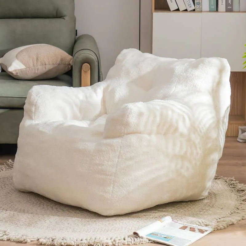 Teddy Fabric Tufted Foam Bean Bag Chair With Teddy Fabric