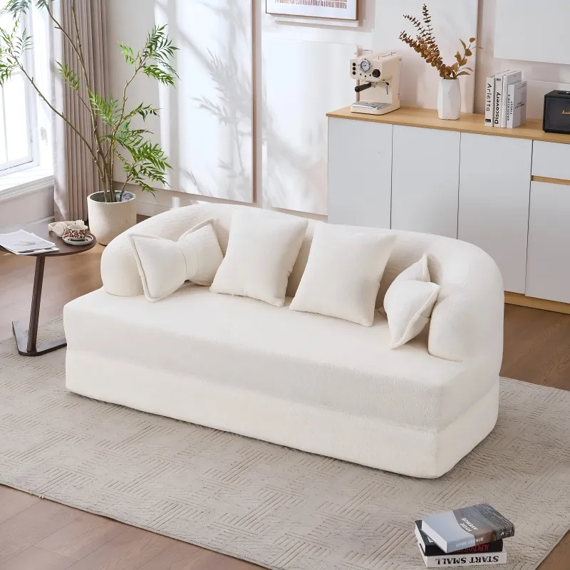 Foldable No-Spring Convertible Sofa Bed（White)