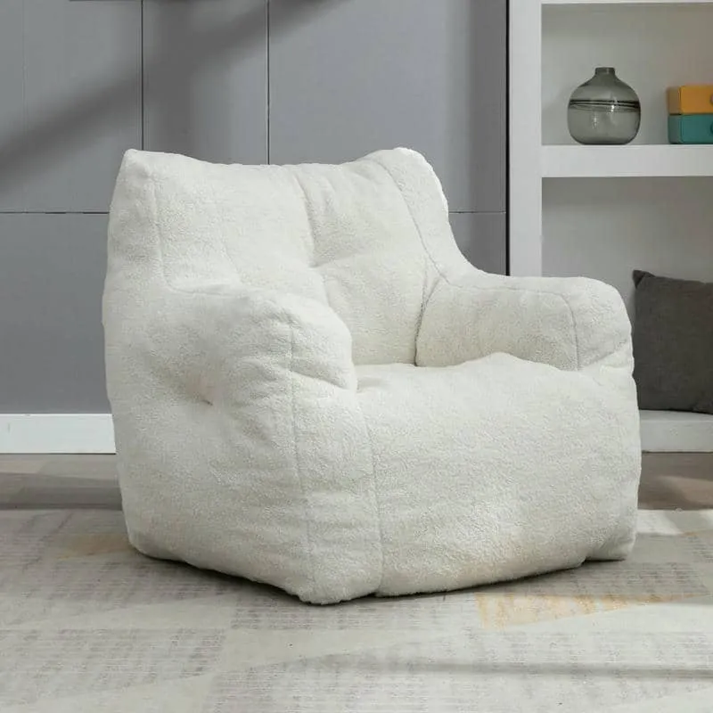 Teddy Fabric Tufted Foam Bean Bag Chair With Teddy Fabric