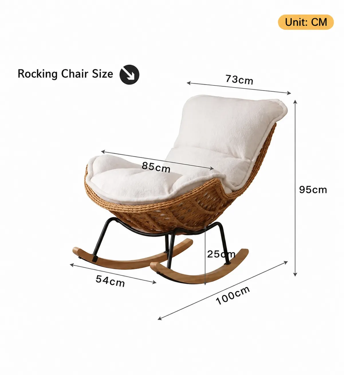 Modern Wicker Rocking Chair with Cushion – Indoor Leisure Lounge Chair for Living Room & Balcony