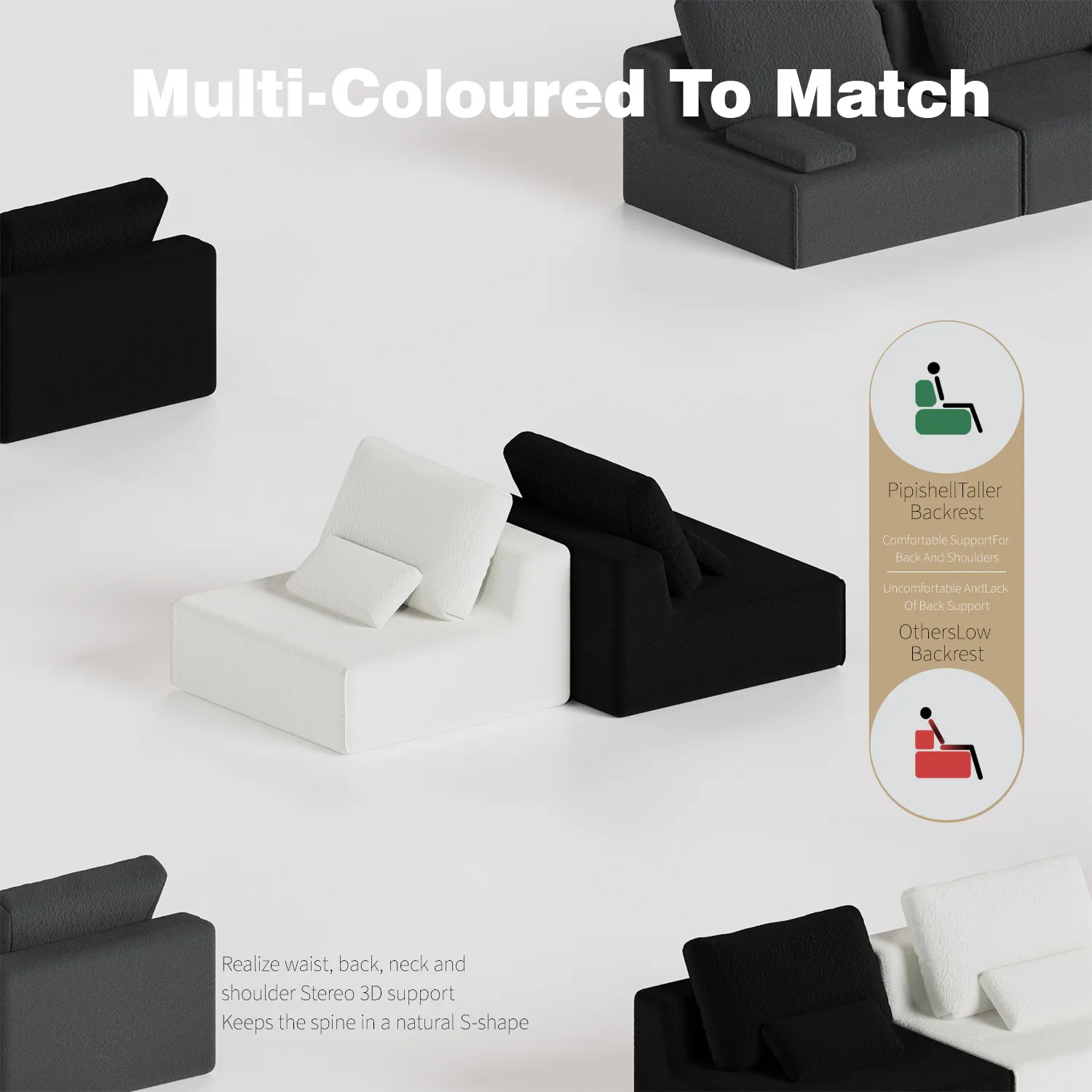 Cloud-Like Modular Sofa | High-Resilient Sponge & Ergonomic Lumbar Support | No Wooden Frame, Kid & Pet Safe