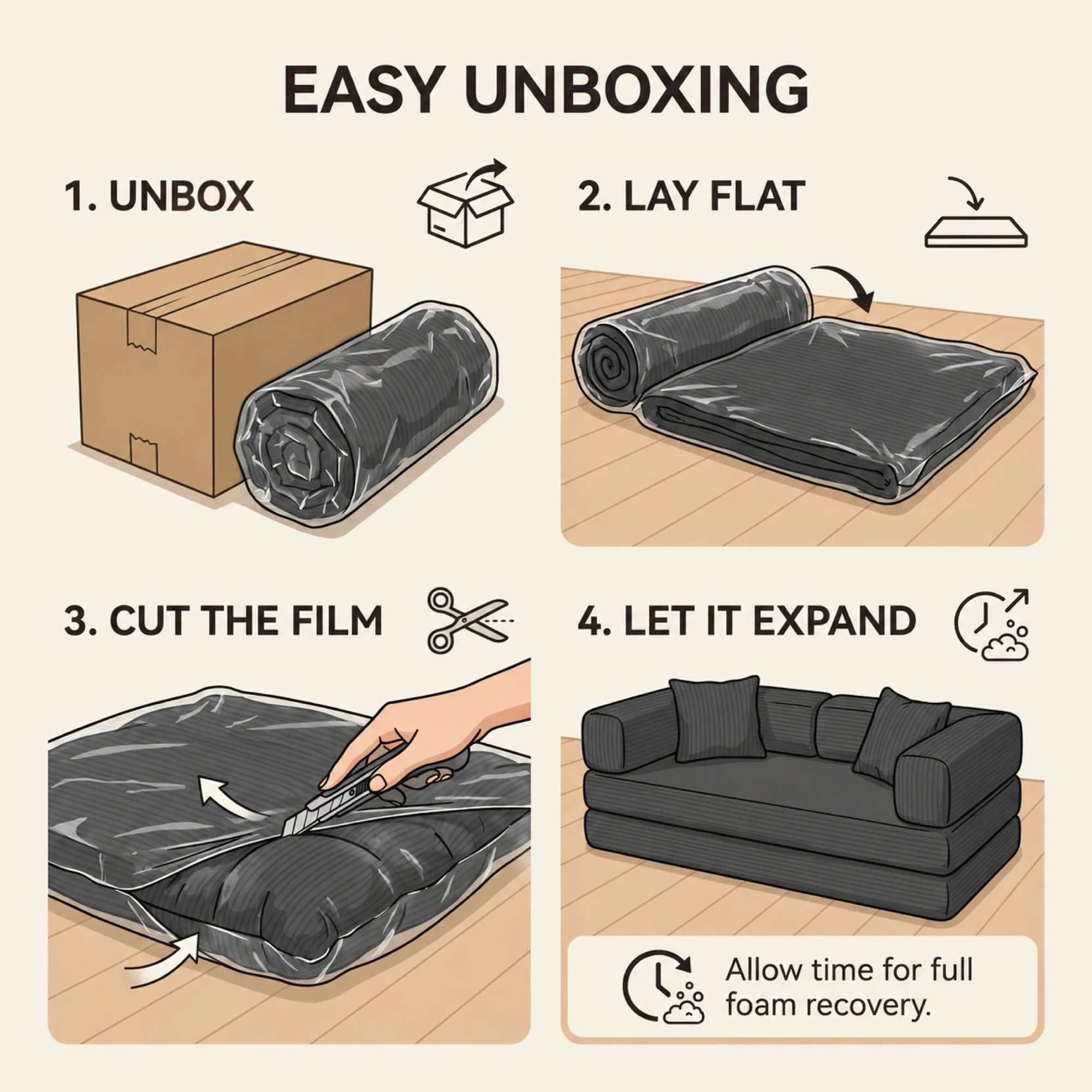 Convertible Sectional Sofa Couch Memory Foam Floor Mattress Apartment Living Room Office L Shape Sofa