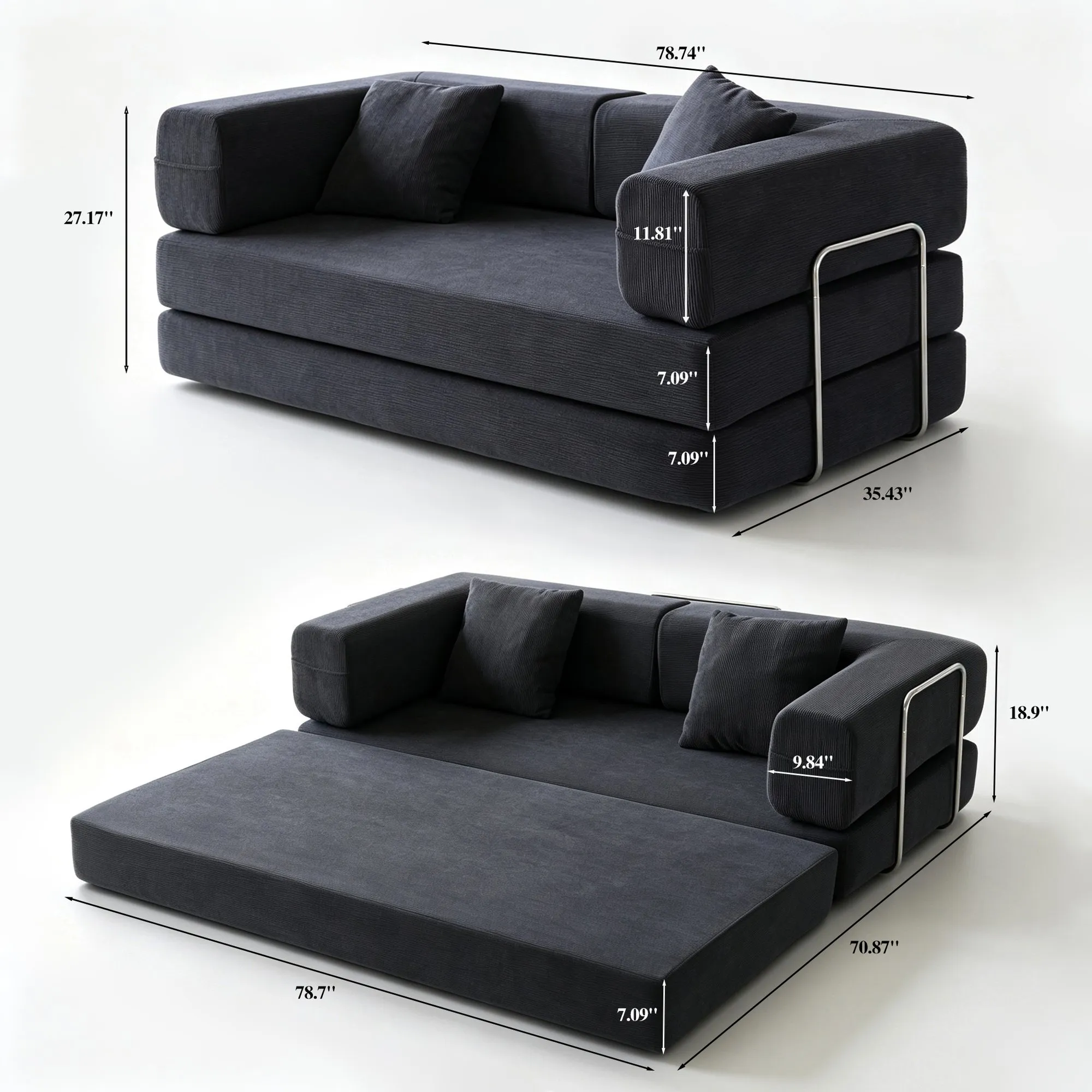 Convertible Sectional Sofa Couch Memory Foam Floor Mattress Apartment Living Room Office L Shape Sofa