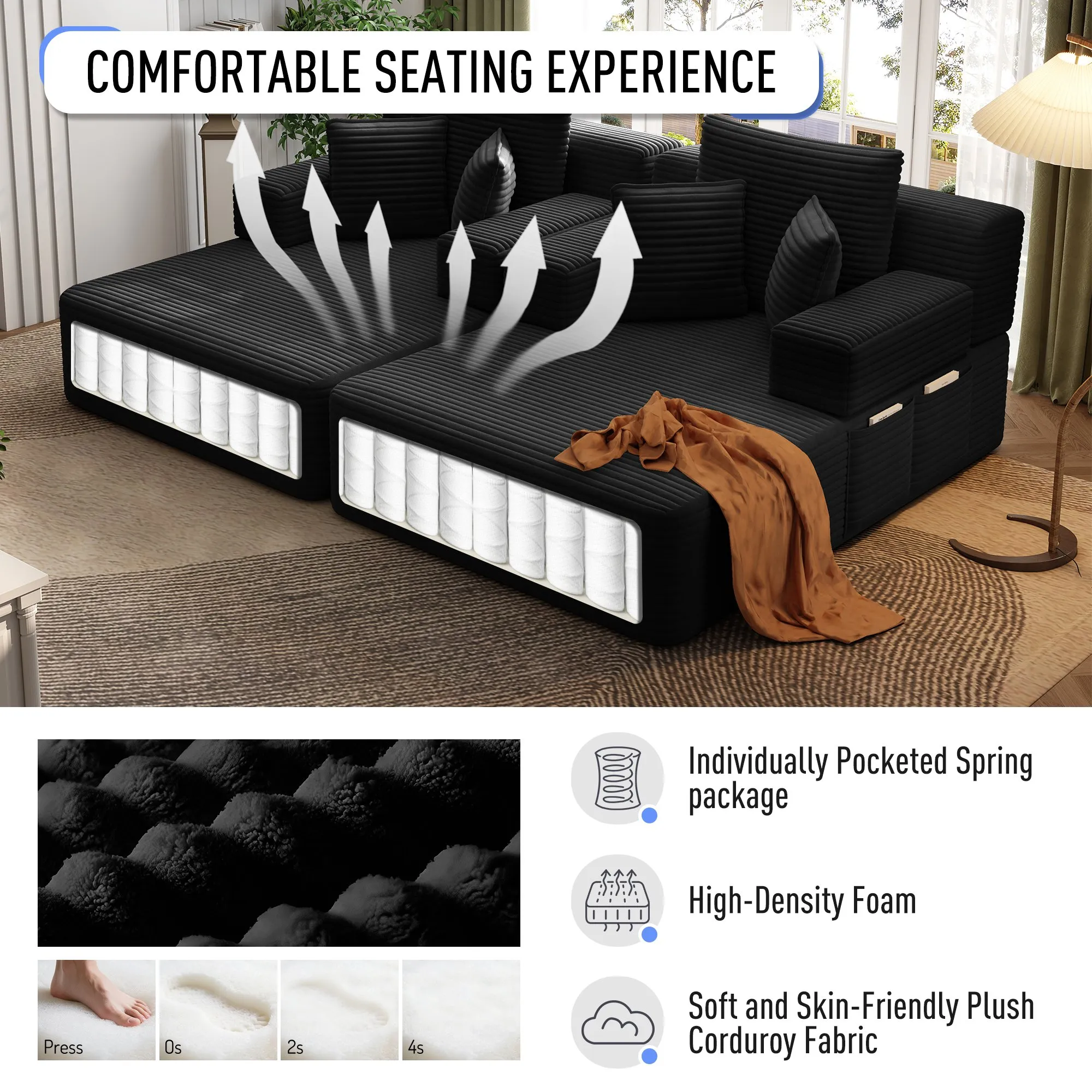 Oversized Corduroy Chaise Lounge Sofa Bed, Convertible Sleeper