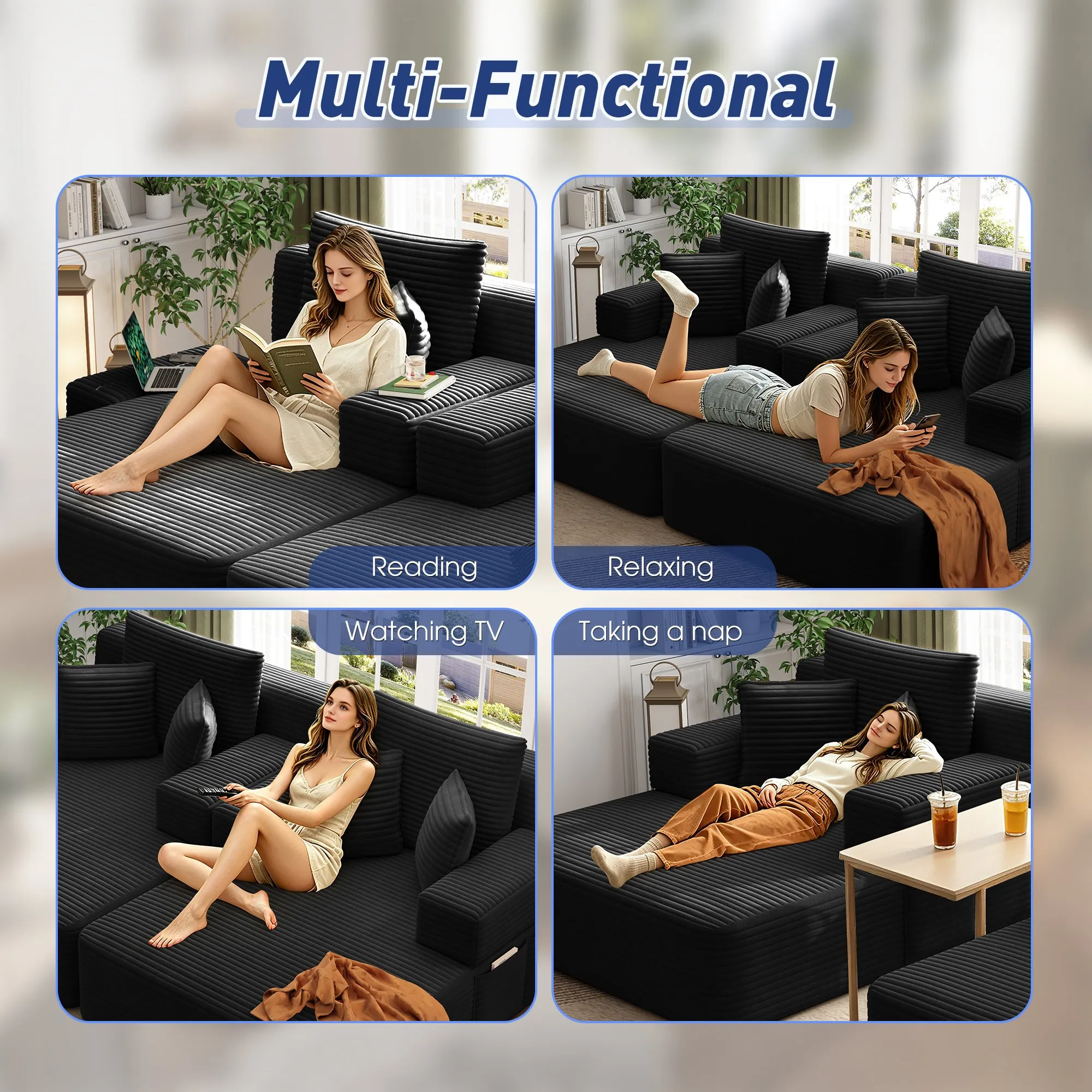 Oversized Corduroy Chaise Lounge Sofa Bed, Convertible Sleeper