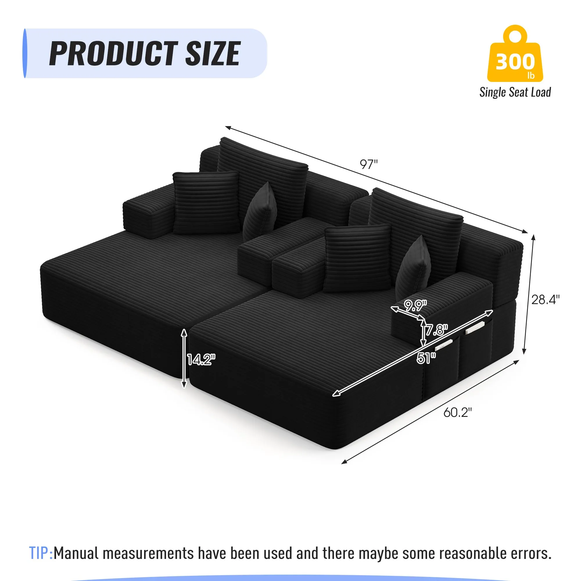 Oversized Corduroy Chaise Lounge Sofa Bed, Convertible Sleeper