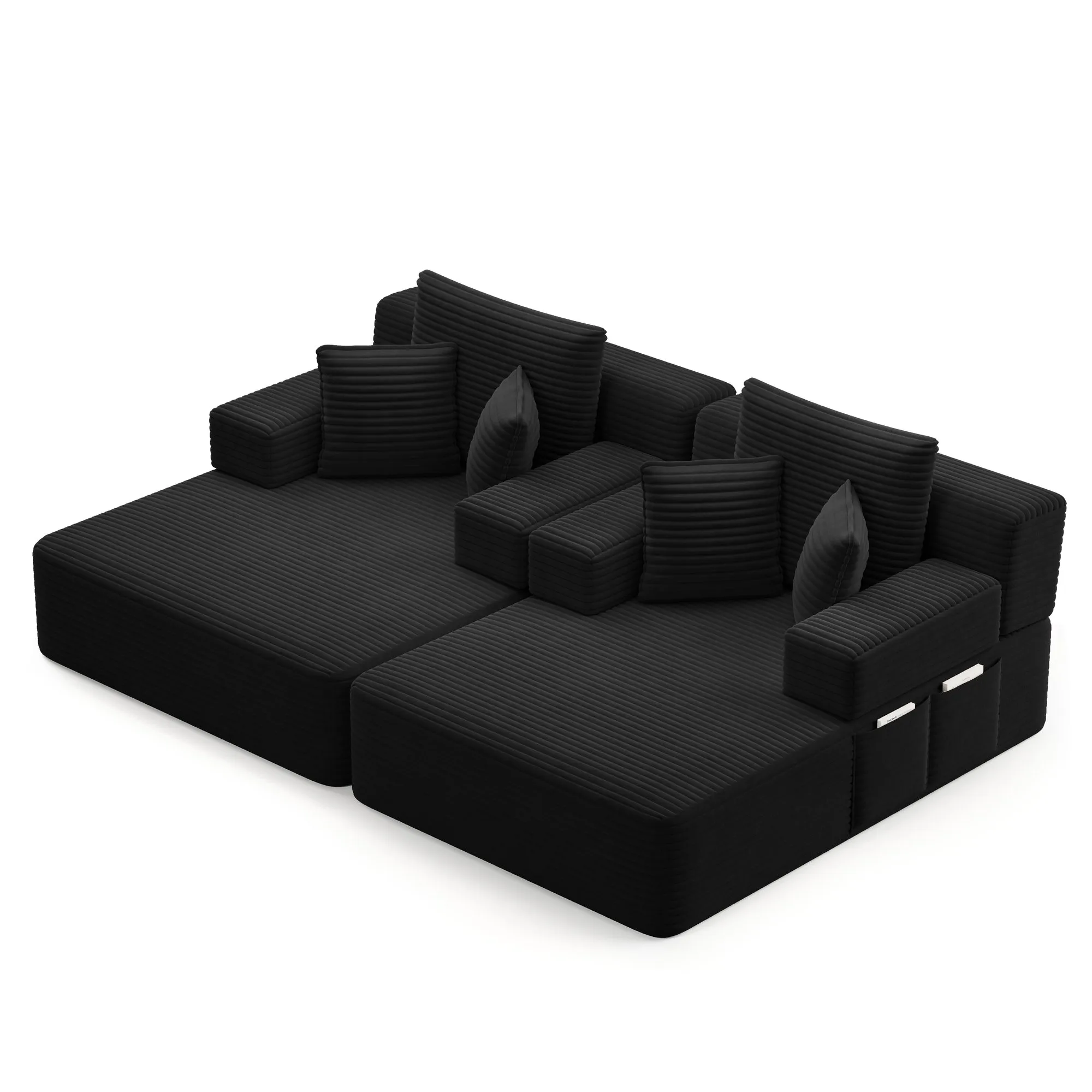 Oversized Corduroy Chaise Lounge Sofa Bed, Convertible Sleeper