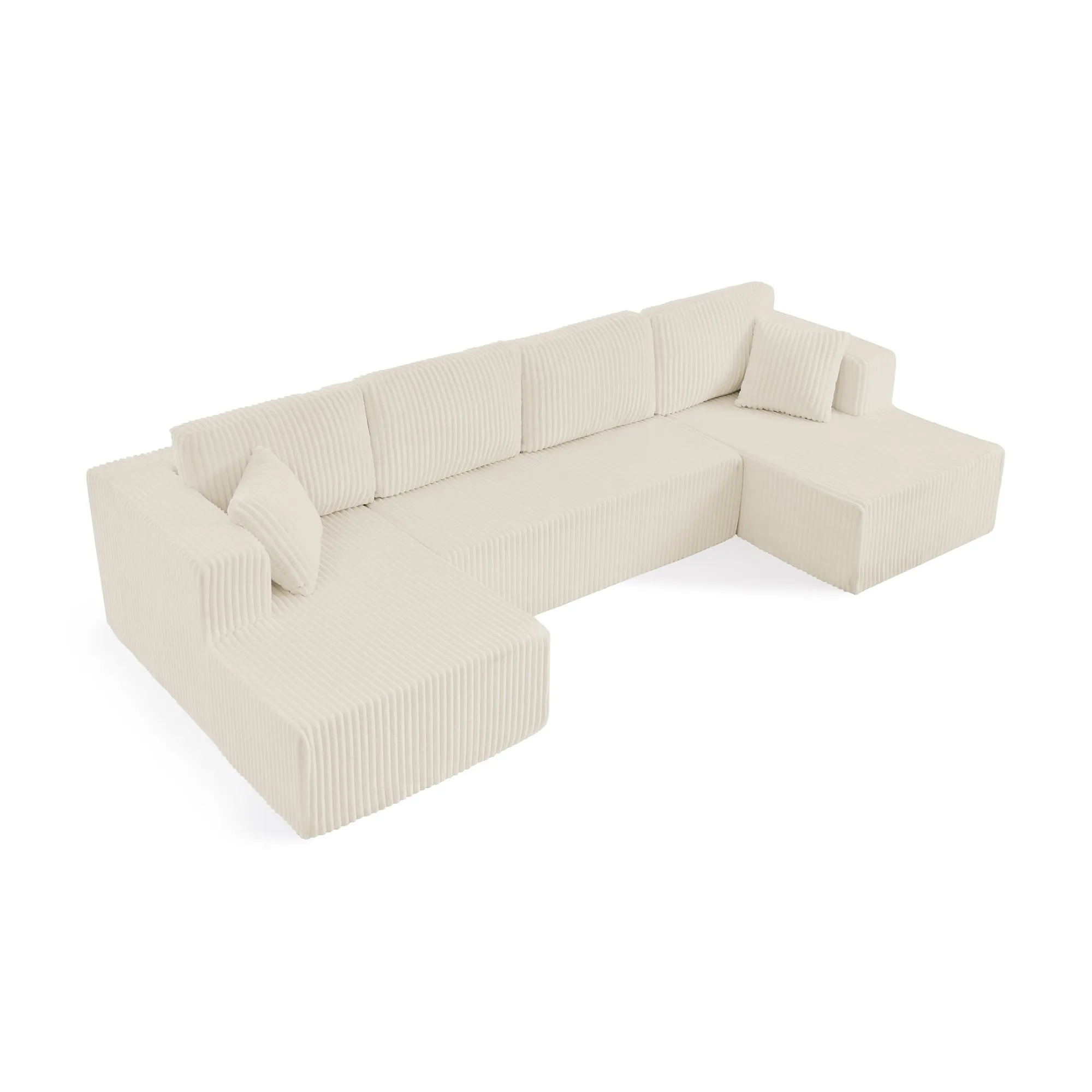 U-Shape Modular Corduroy Sectional Sofa, Compressed Floor Couch