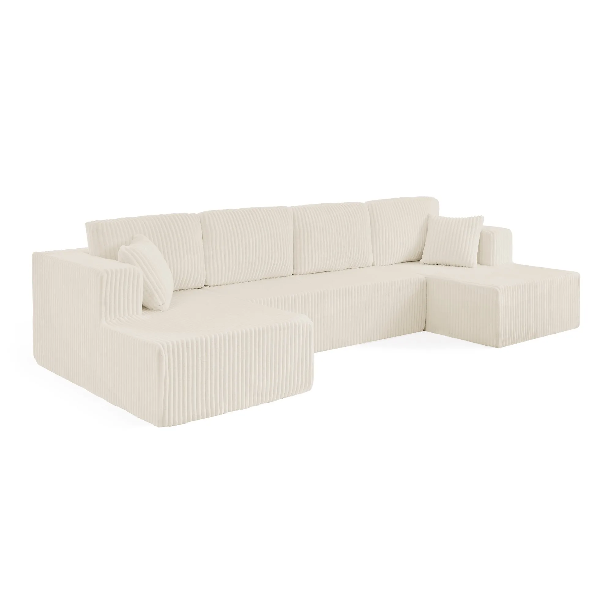 U-Shape Modular Corduroy Sectional Sofa, Compressed Floor Couch