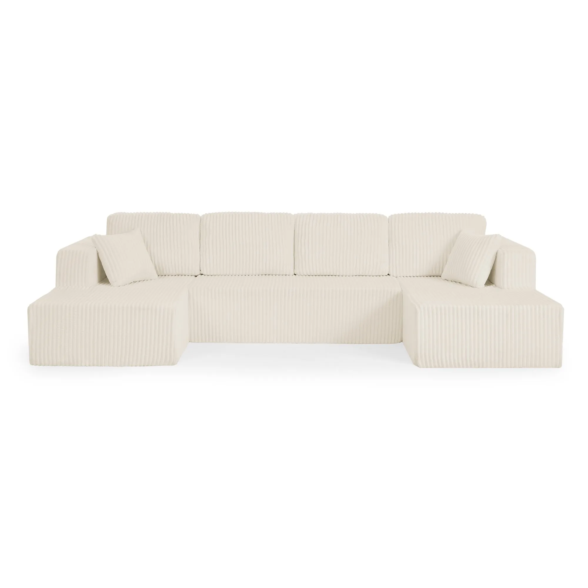 U-Shape Modular Corduroy Sectional Sofa, Compressed Floor Couch