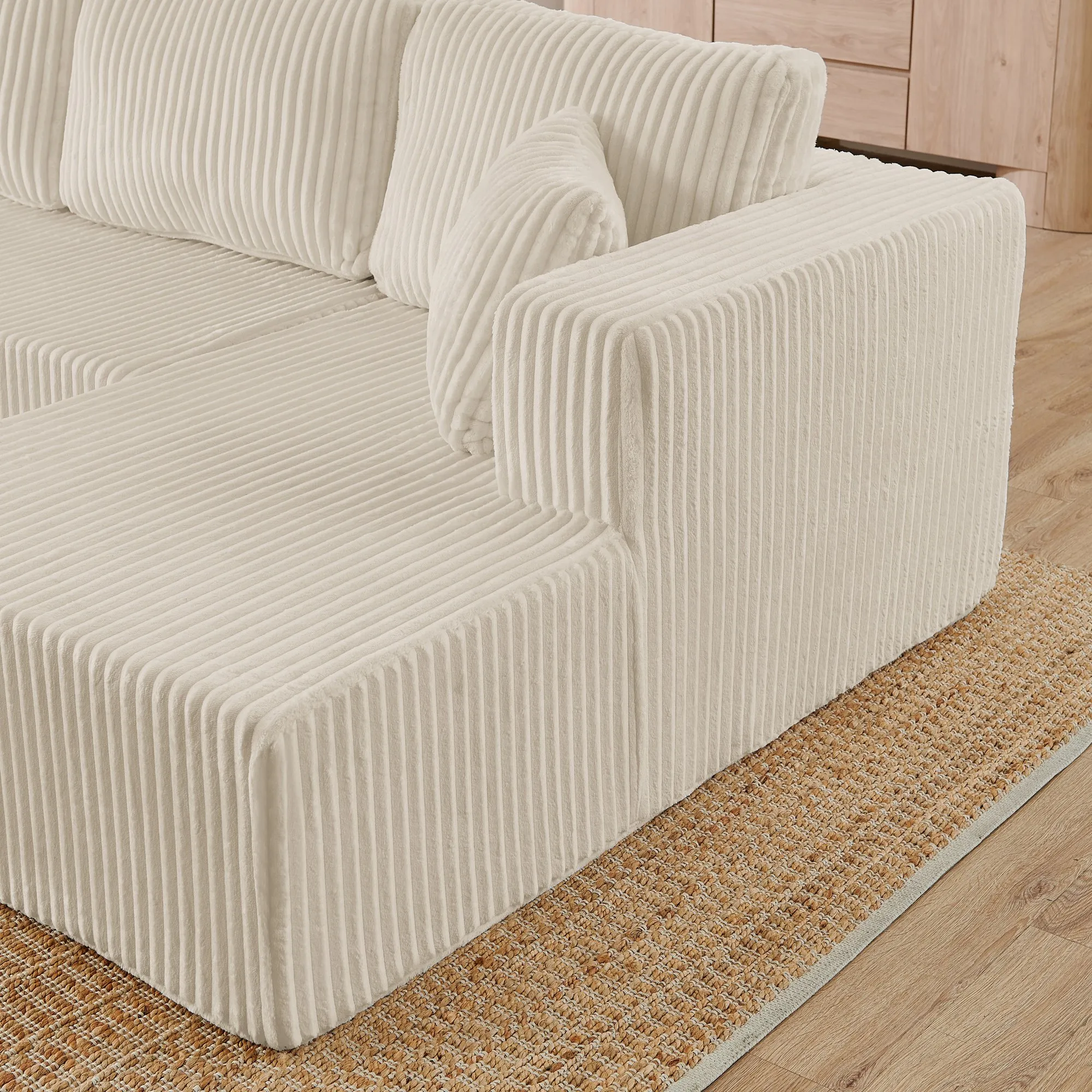 U-Shape Modular Corduroy Sectional Sofa, Compressed Floor Couch