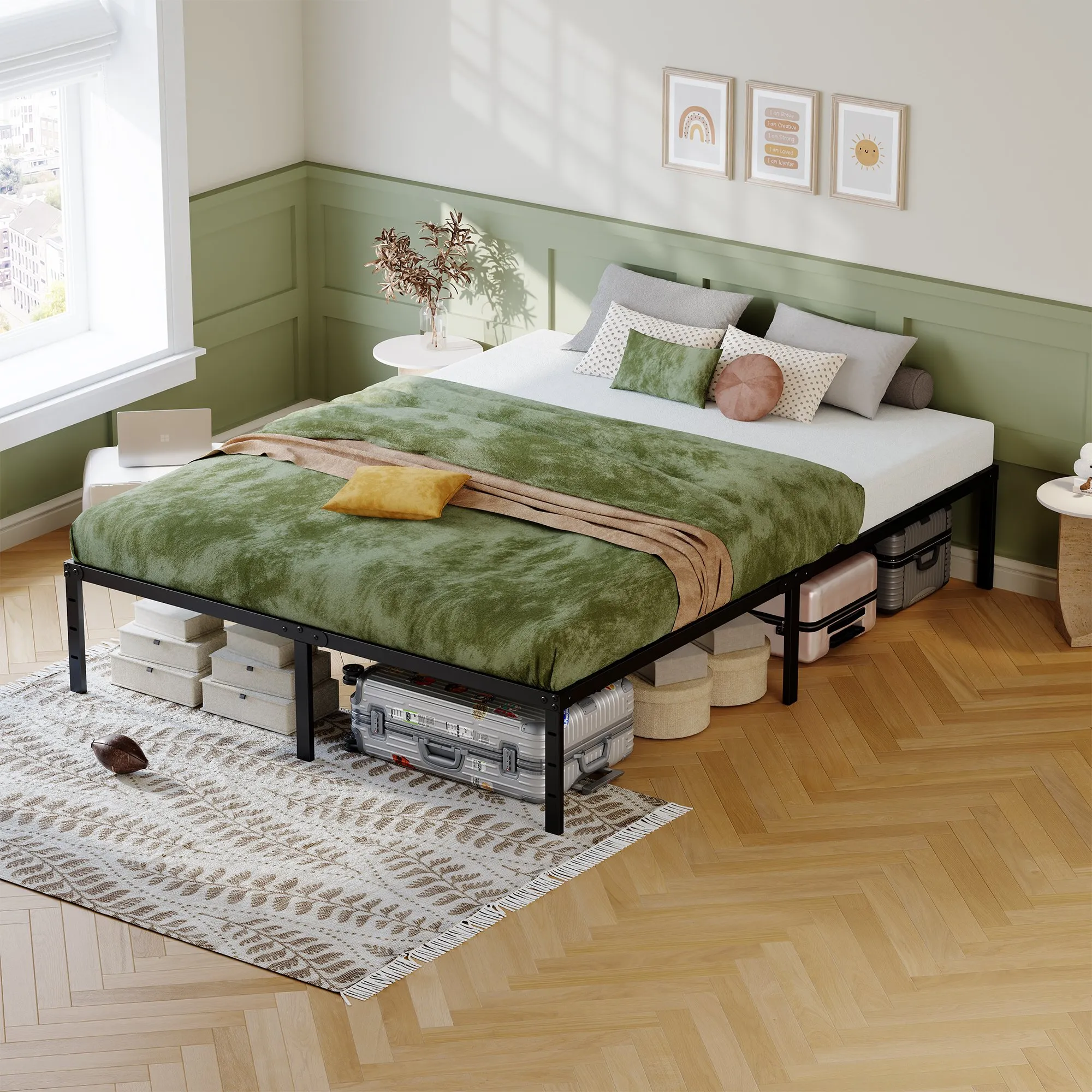 Queen Metal Bed Frame, 14-Inch Heavy Duty with Under-Bed Storage