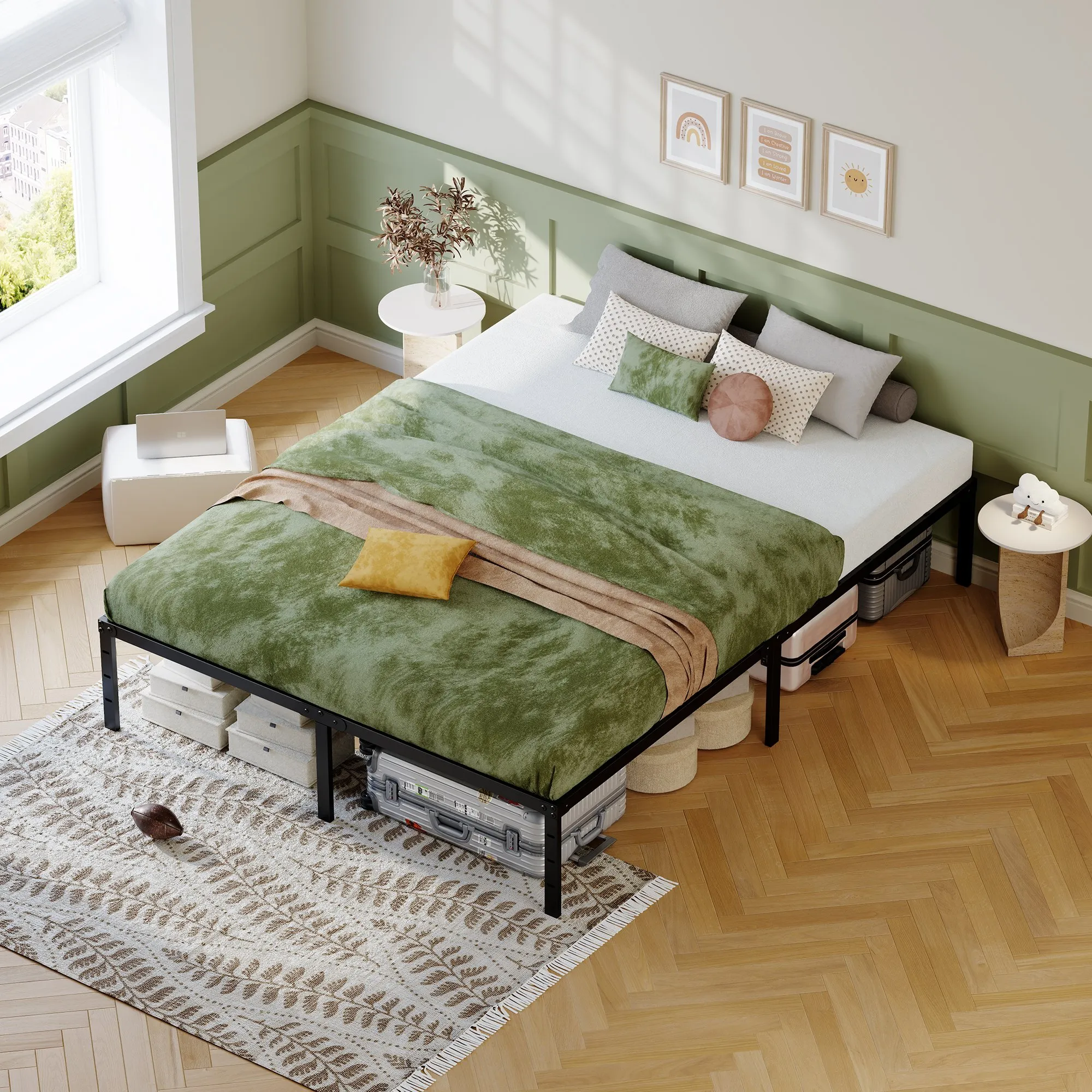 Queen Metal Bed Frame, 14-Inch Heavy Duty with Under-Bed Storage