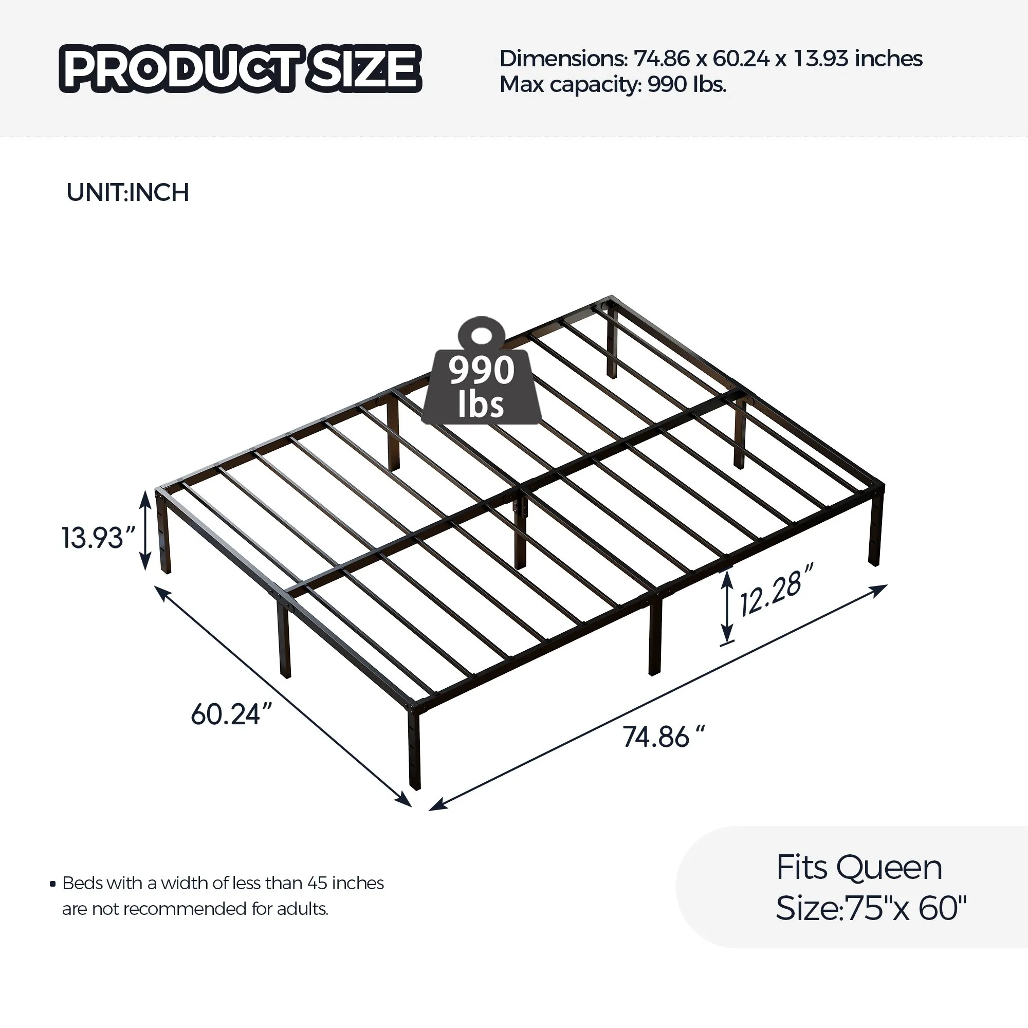 Queen Metal Bed Frame, 14-Inch Heavy Duty with Under-Bed Storage