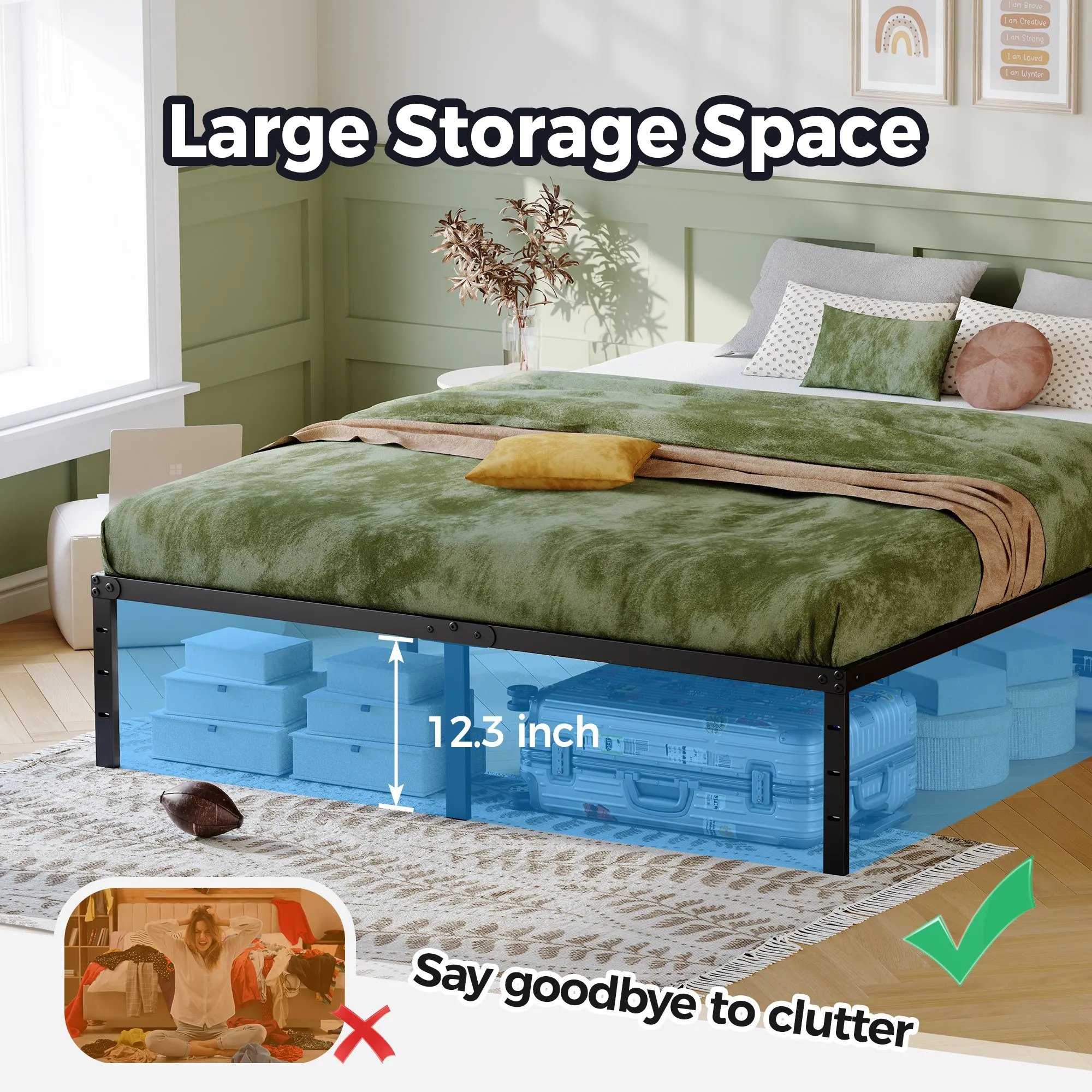 Queen Metal Bed Frame, 14-Inch Heavy Duty with Under-Bed Storage