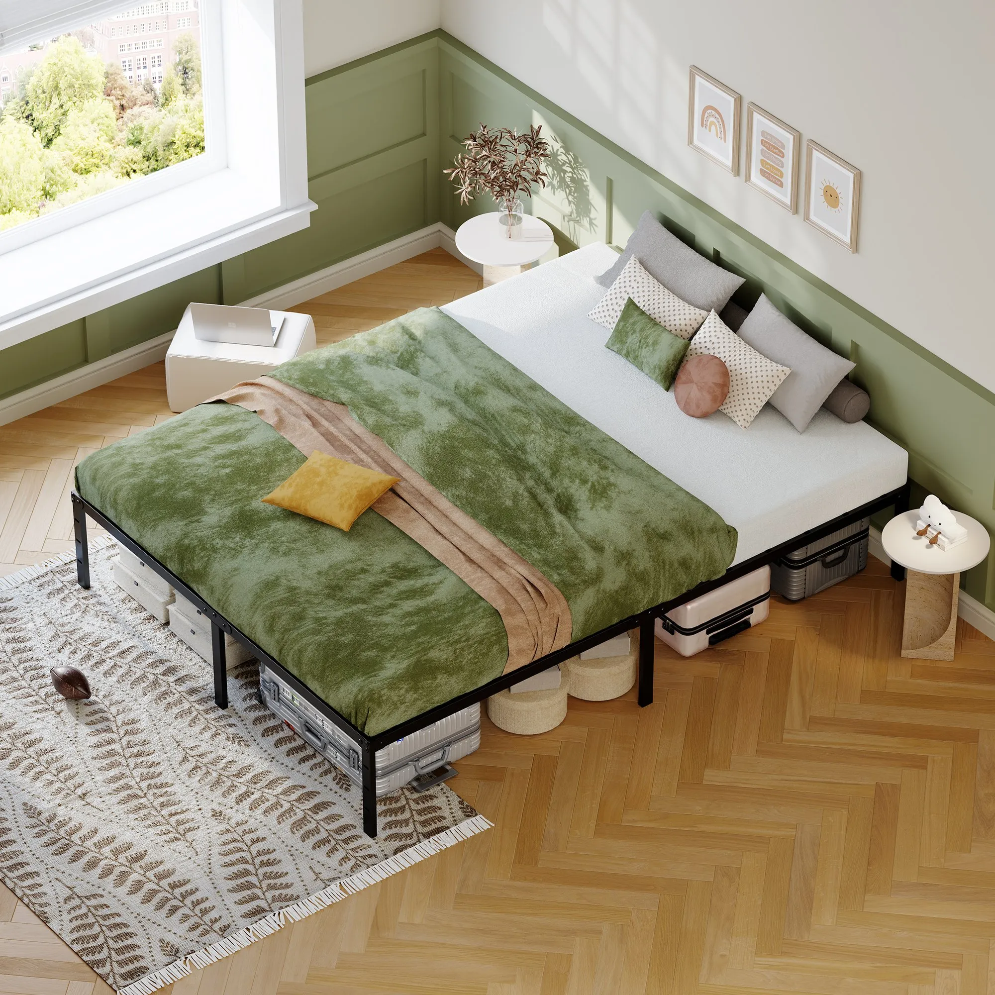 Queen Metal Bed Frame, 14-Inch Heavy Duty with Under-Bed Storage