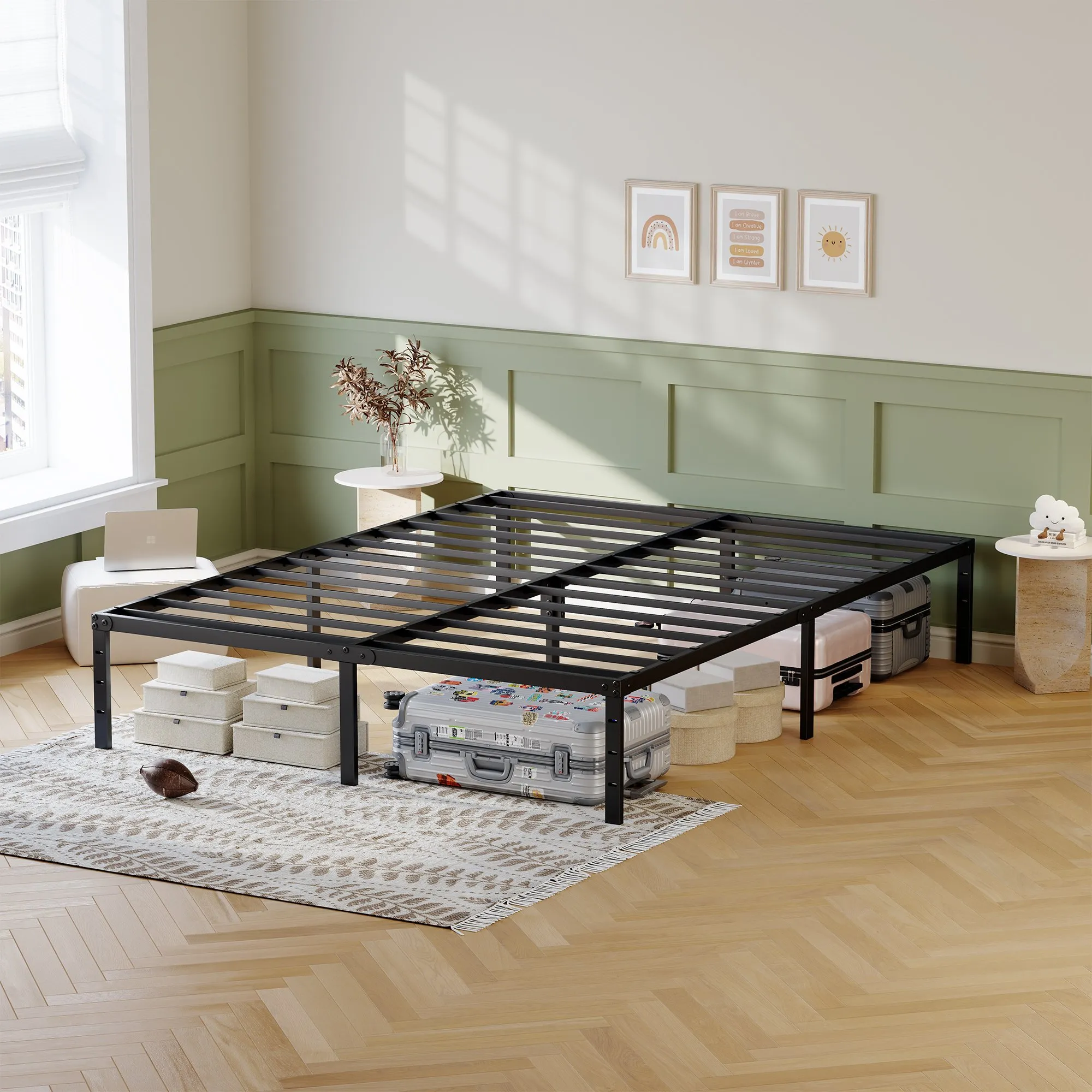 Queen Metal Bed Frame, 14-Inch Heavy Duty with Under-Bed Storage