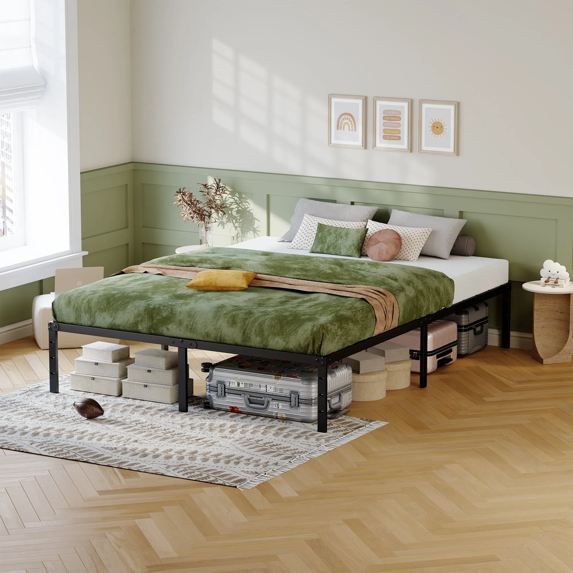 Queen Metal Bed Frame, 14-Inch Heavy Duty with Under-Bed Storage