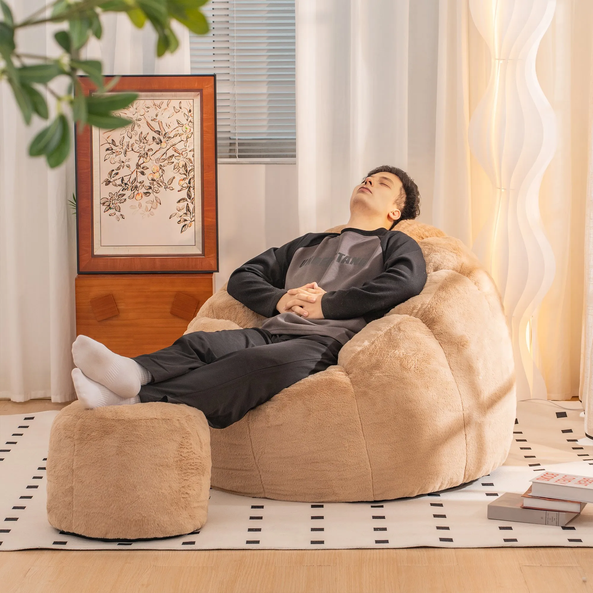 Giant Faux Fur Bean Bag Couch for Adults and Kids