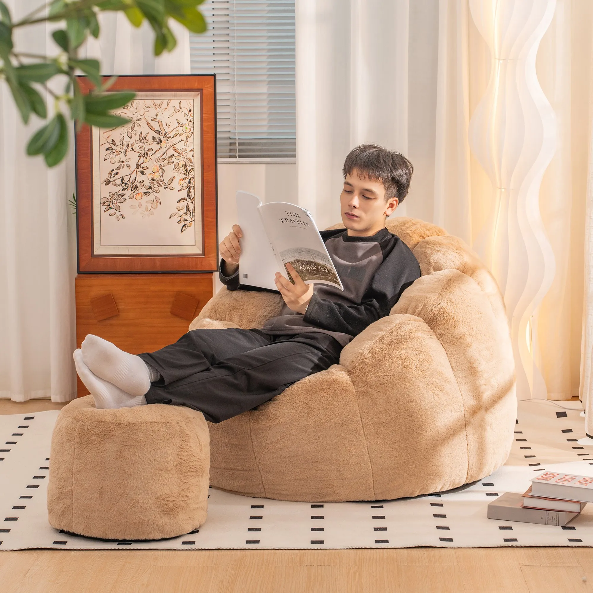 Giant Faux Fur Bean Bag Couch for Adults and Kids