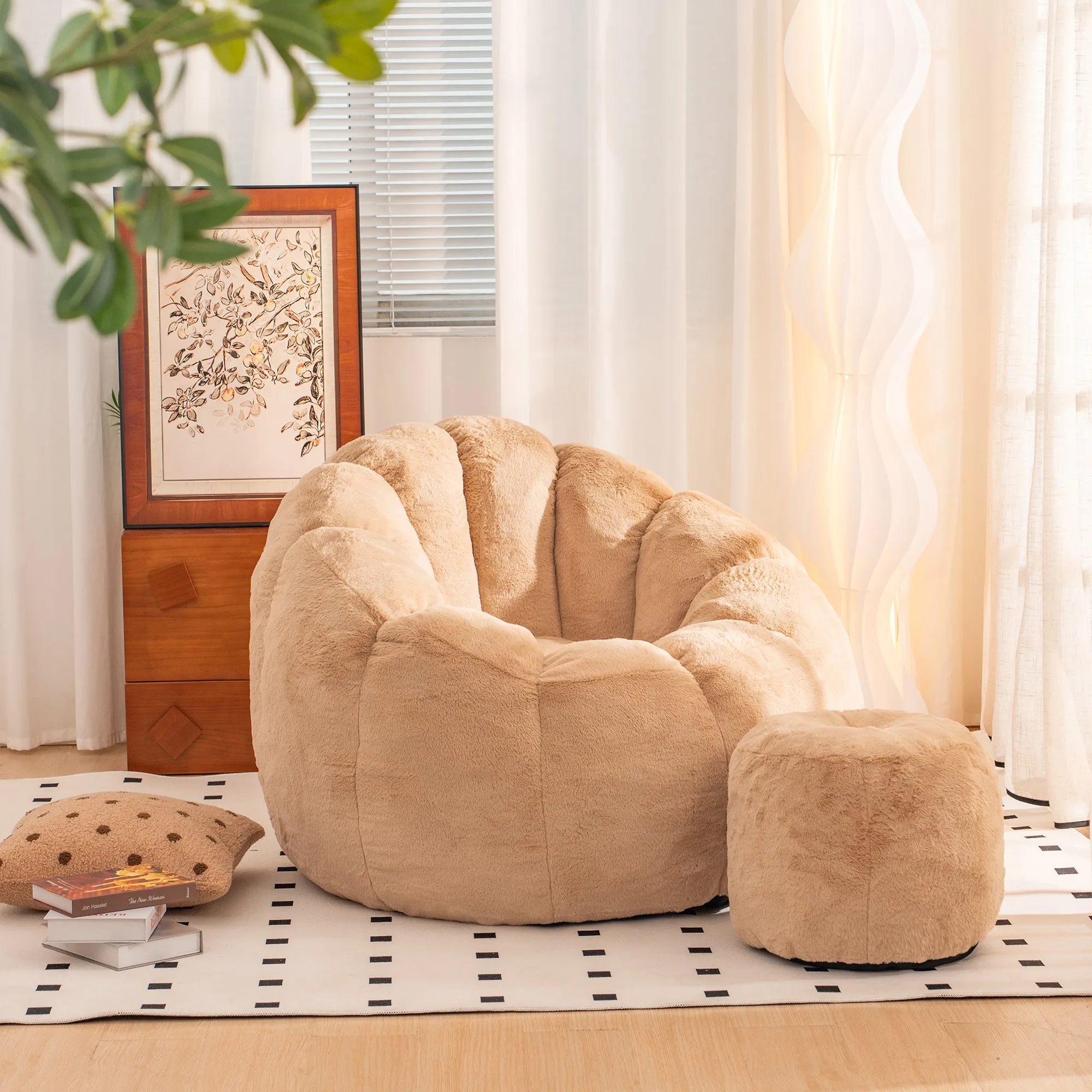 Giant Faux Fur Bean Bag Couch for Adults and Kids
