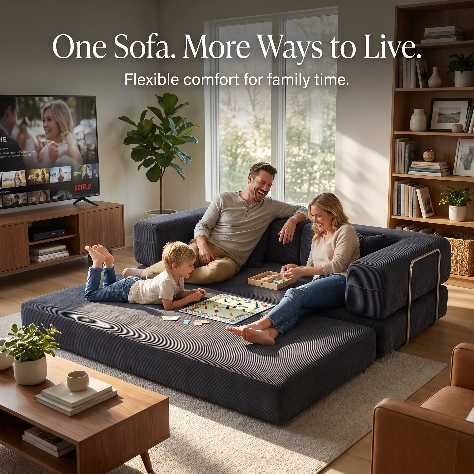 Double Corduroy Compression Sofa Bed, Multifunctional Wide-Body