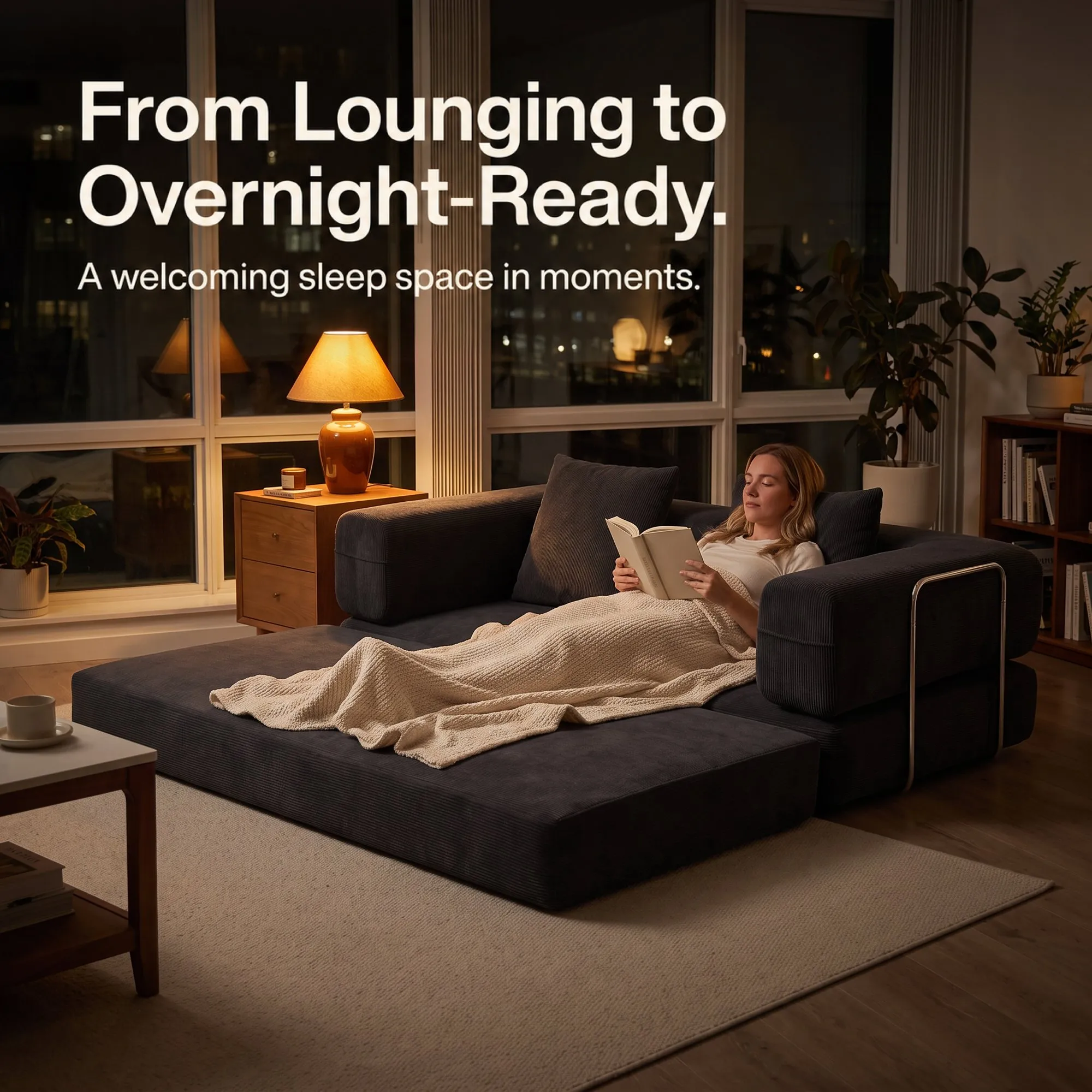 Double Corduroy Compression Sofa Bed, Multifunctional Wide-Body