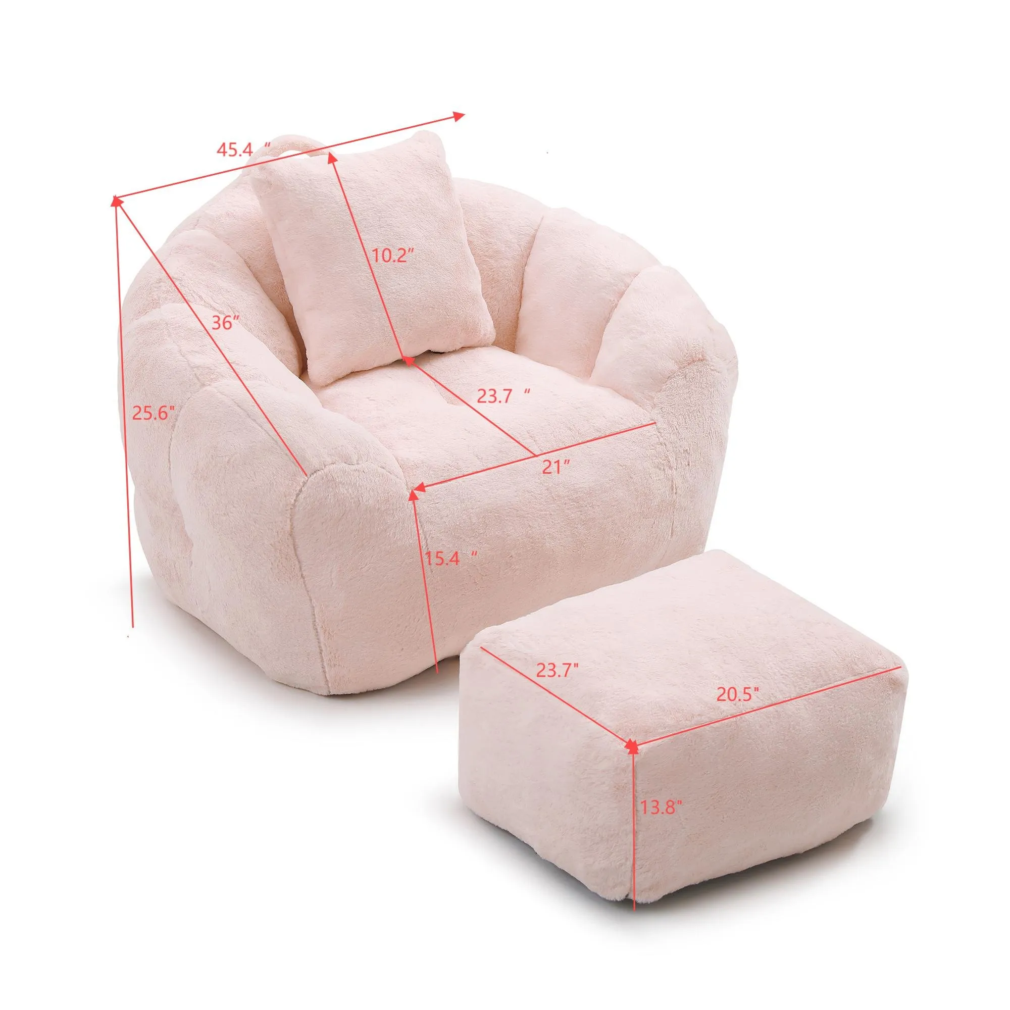 Giant Faux Fur Bean Bag Chair with Footstool for Adults