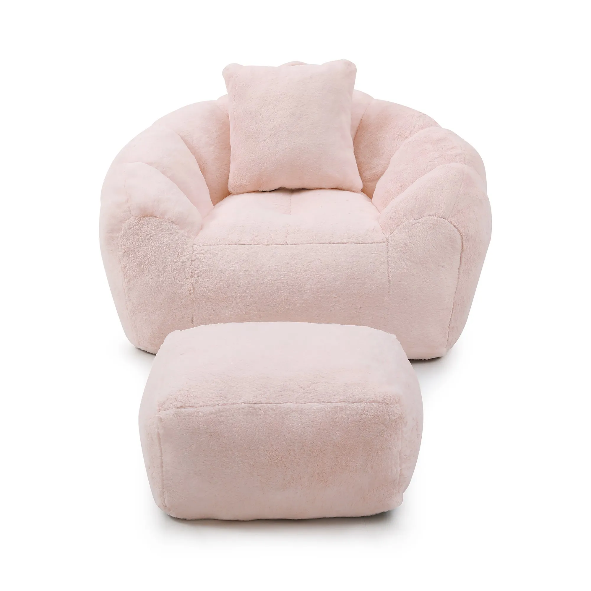Giant Faux Fur Bean Bag Chair with Footstool for Adults