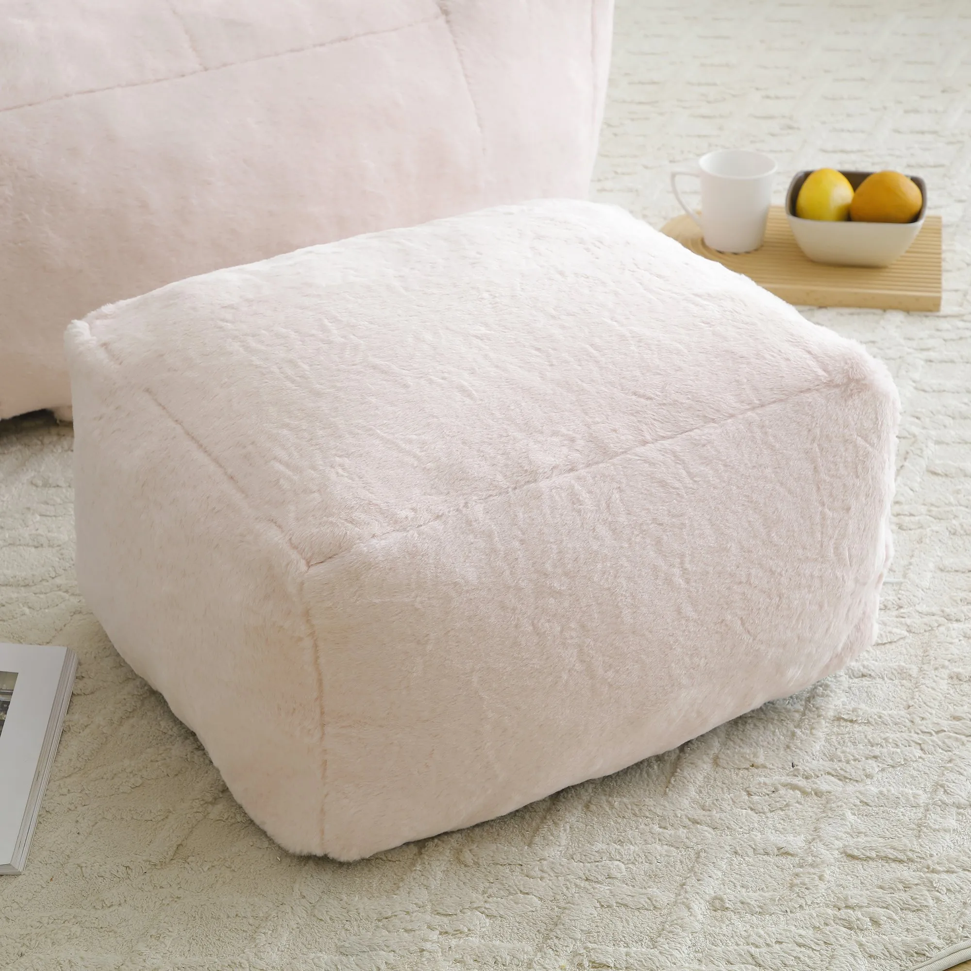 Giant Faux Fur Bean Bag Chair with Footstool for Adults