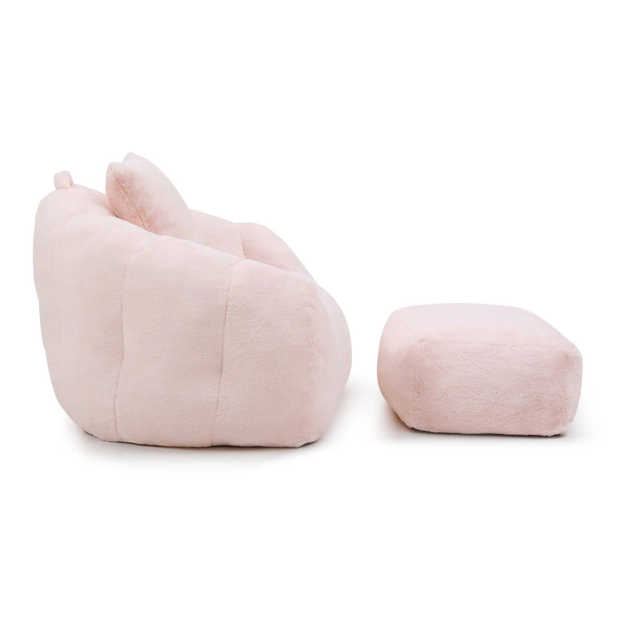 Giant Faux Fur Bean Bag Chair with Footstool for Adults