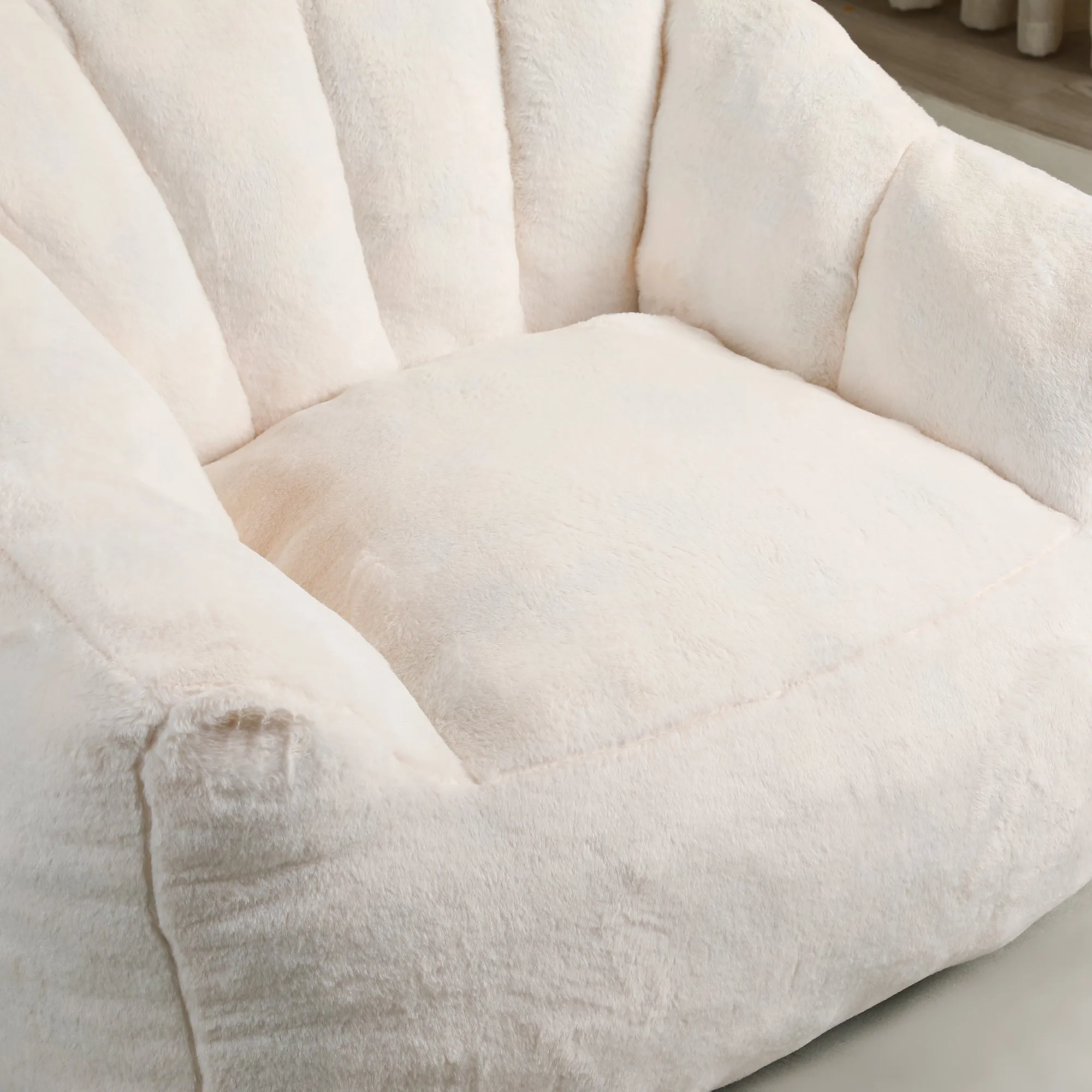 Faux Fur Bean Bag Sofa Chair with Armrests, High-Density Fill