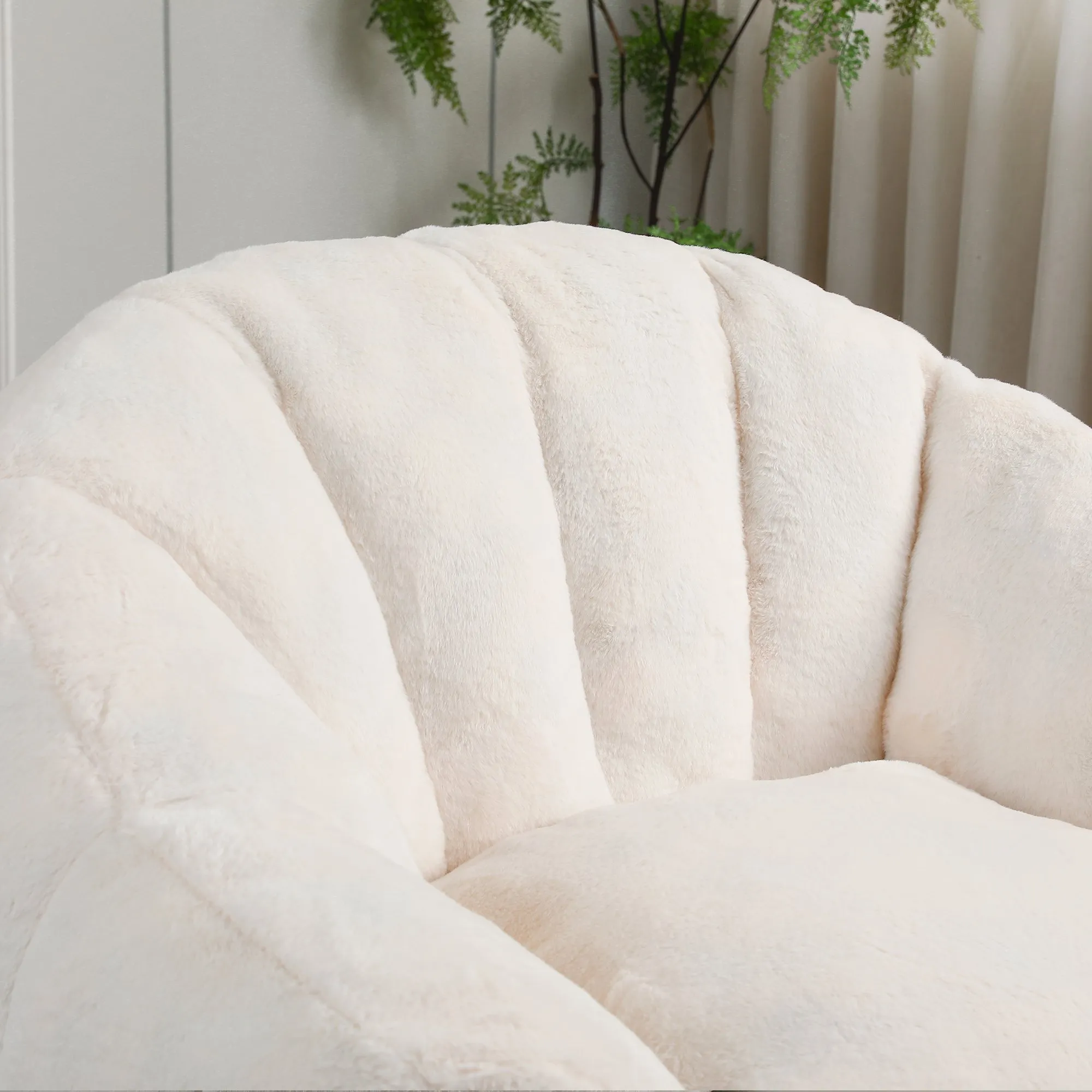 Faux Fur Bean Bag Sofa Chair with Armrests, High-Density Fill