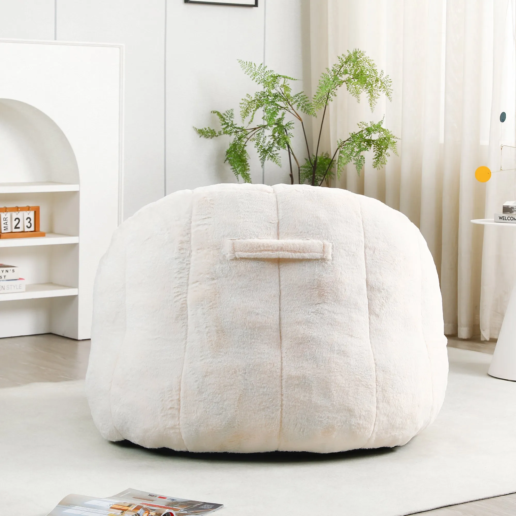 Faux Fur Bean Bag Sofa Chair with Armrests, High-Density Fill