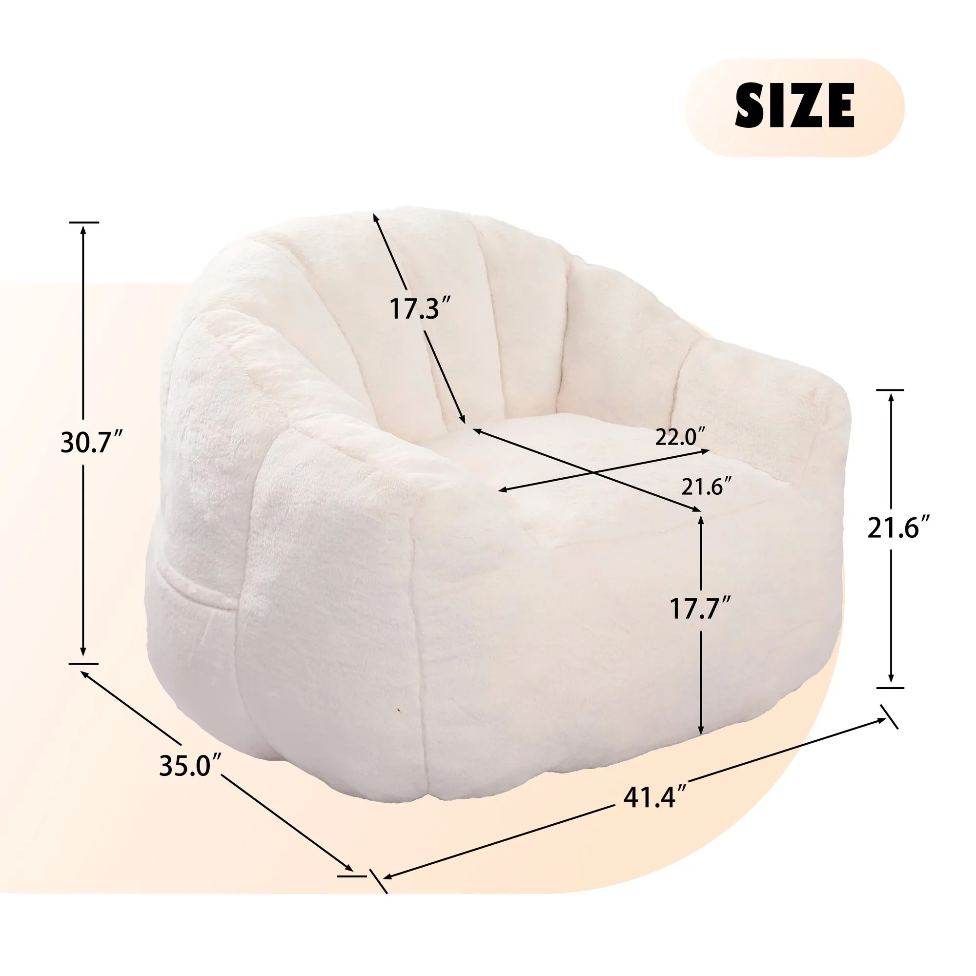 Faux Fur Bean Bag Sofa Chair with Armrests, High-Density Fill