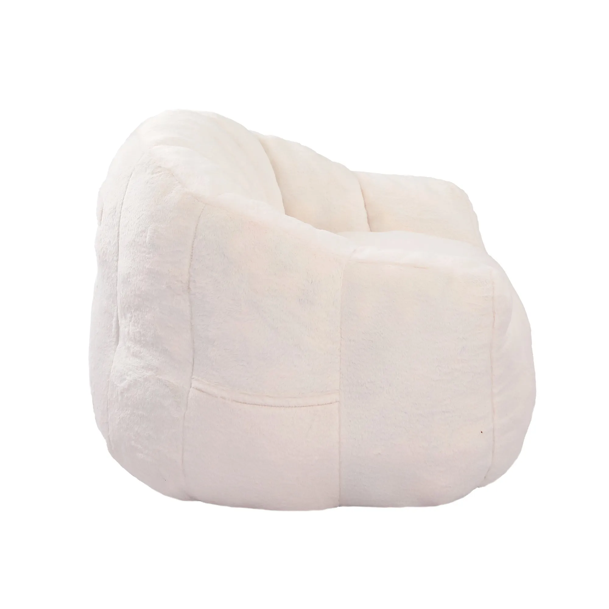 Faux Fur Bean Bag Sofa Chair with Armrests, High-Density Fill
