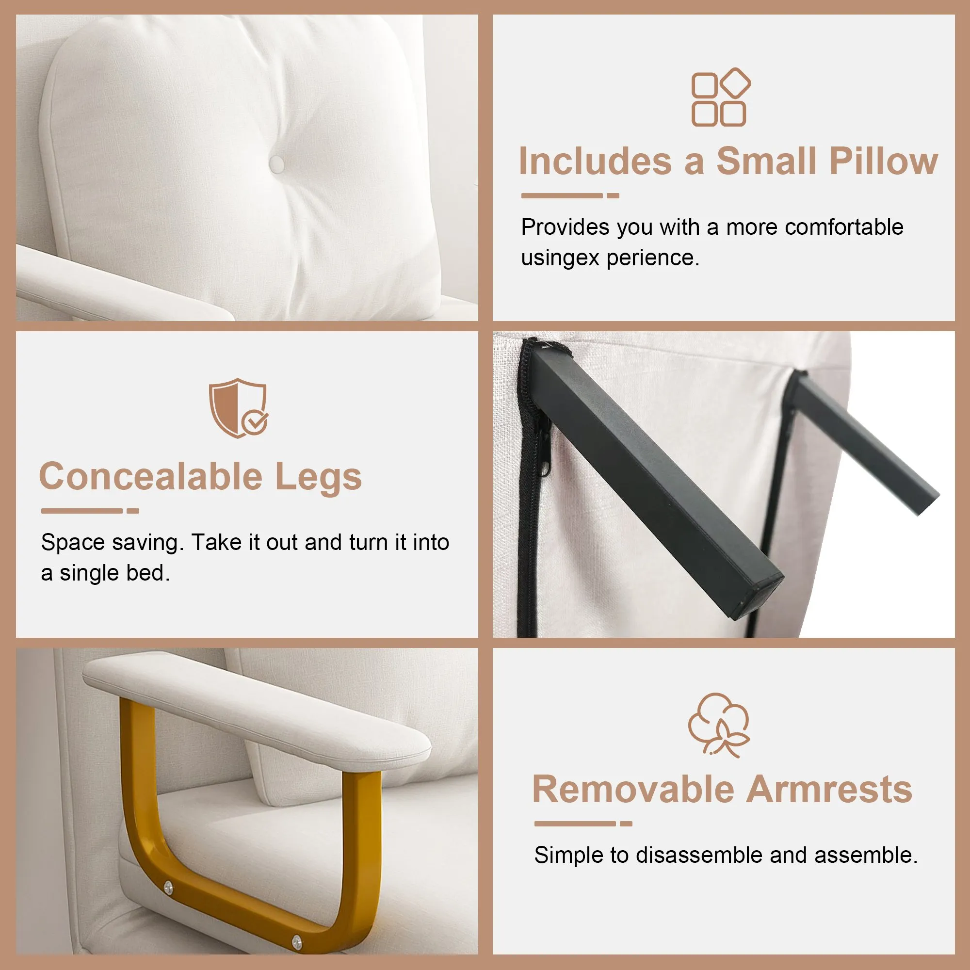 3-in-1 Folding Sofa Bed Chair, 5-Position Adjustable Backrest