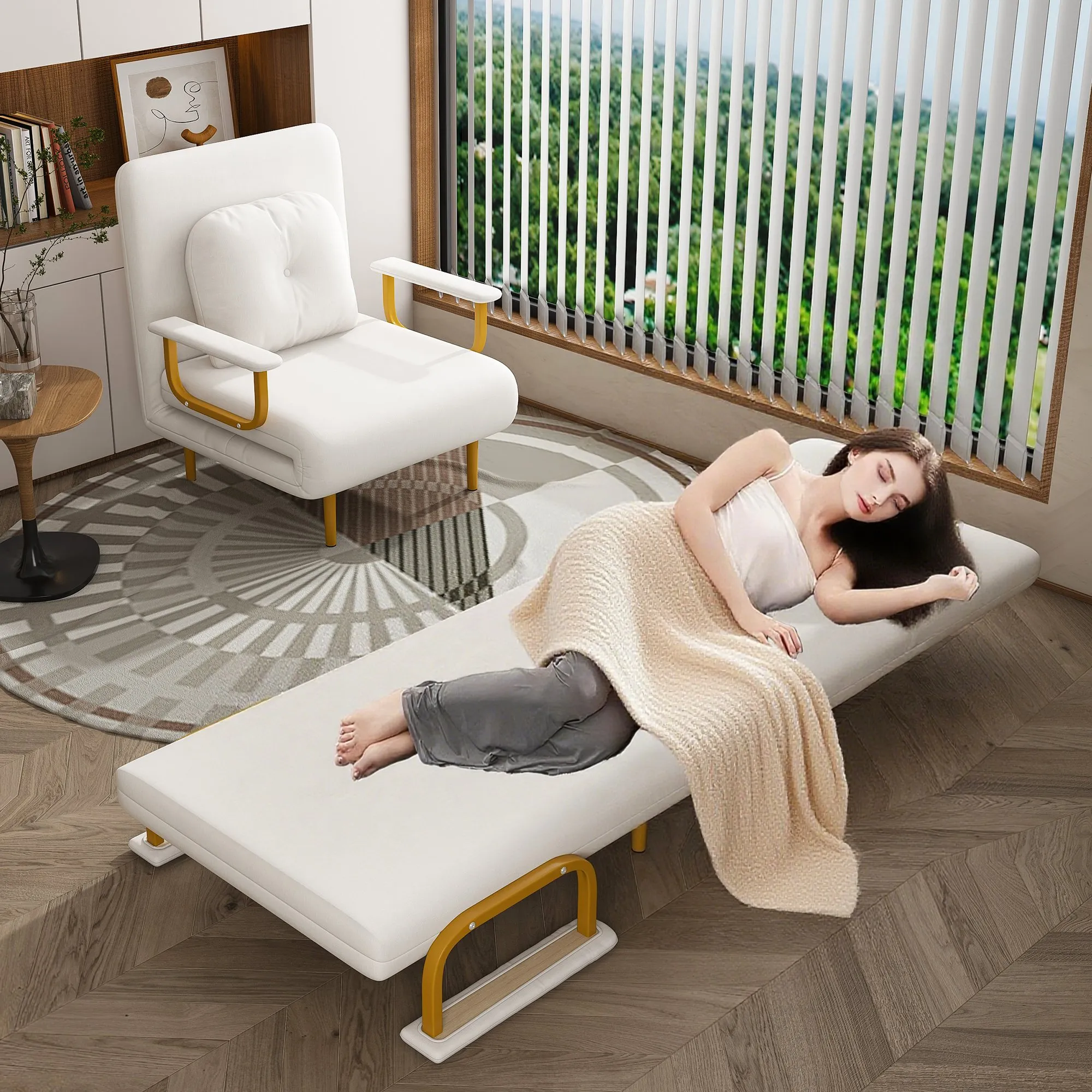 3-in-1 Folding Sofa Bed Chair, 5-Position Adjustable Backrest
