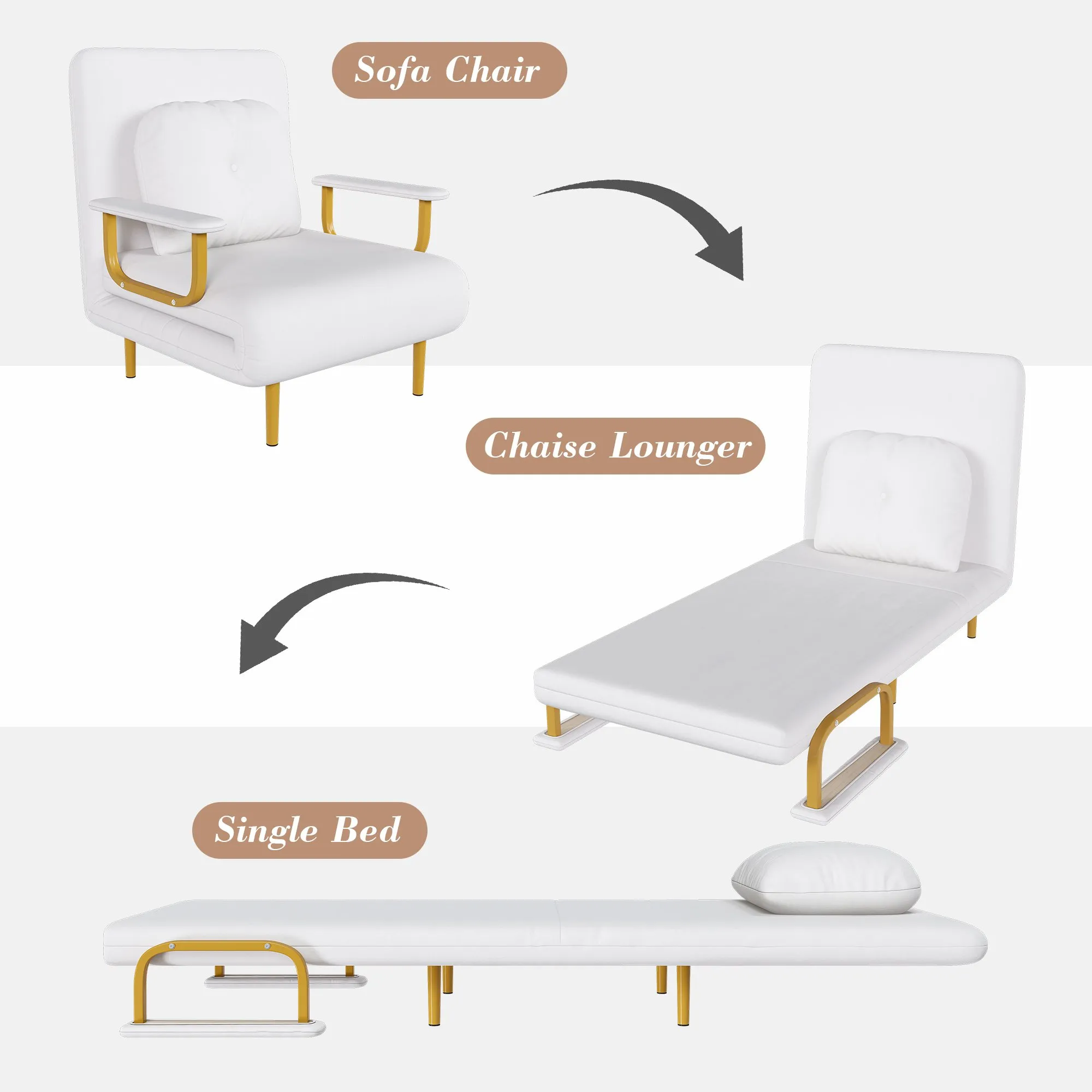 3-in-1 Folding Sofa Bed Chair, 5-Position Adjustable Backrest